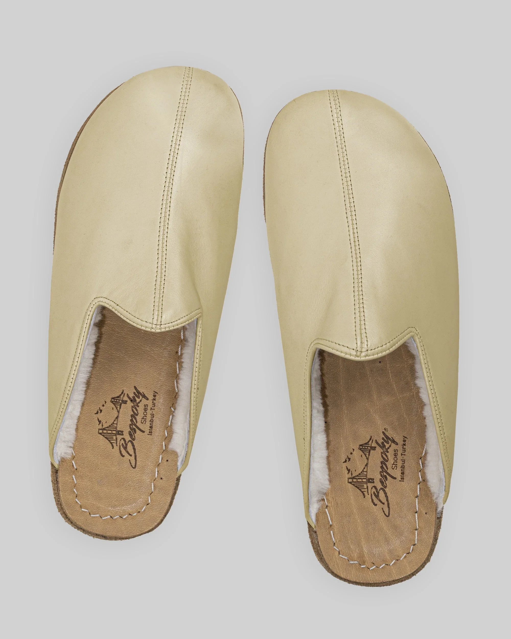 Top view Yellow Shearling Slippers - Handcrafted Calf Leather | Bespoky