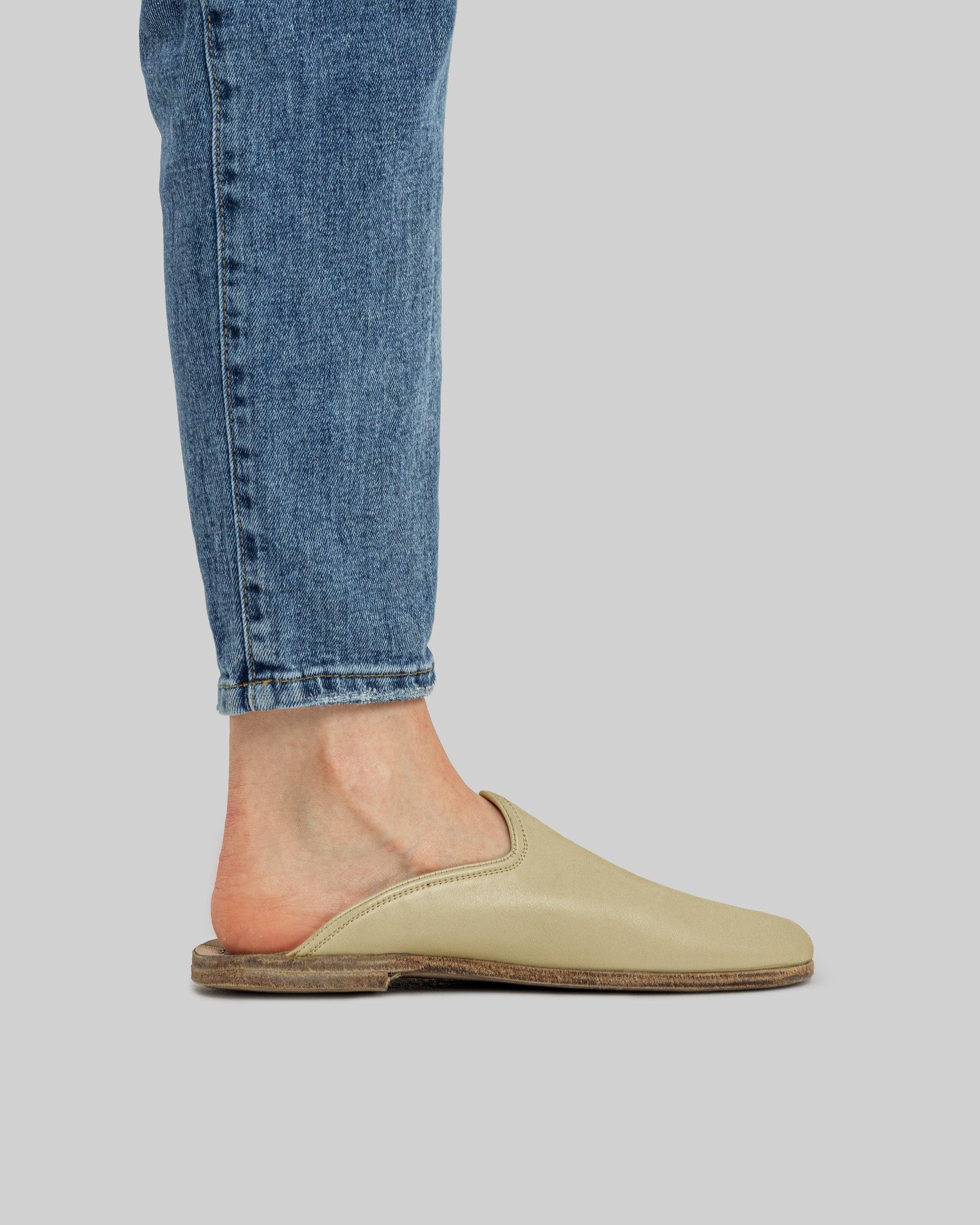 Side view Yellow Shearling Slippers - Calf Leather Zero Drop | Bespoky