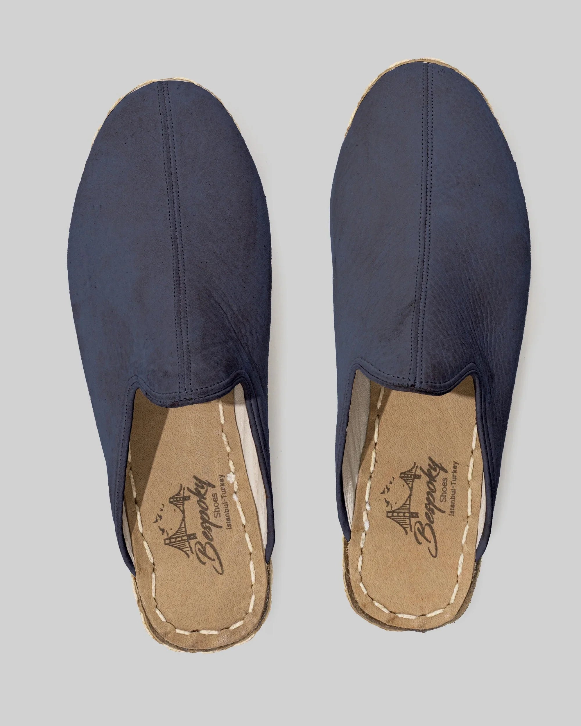 Side view Navy Blue Nubuck Slippers - Calf Leather Zero Drop | Bespoky