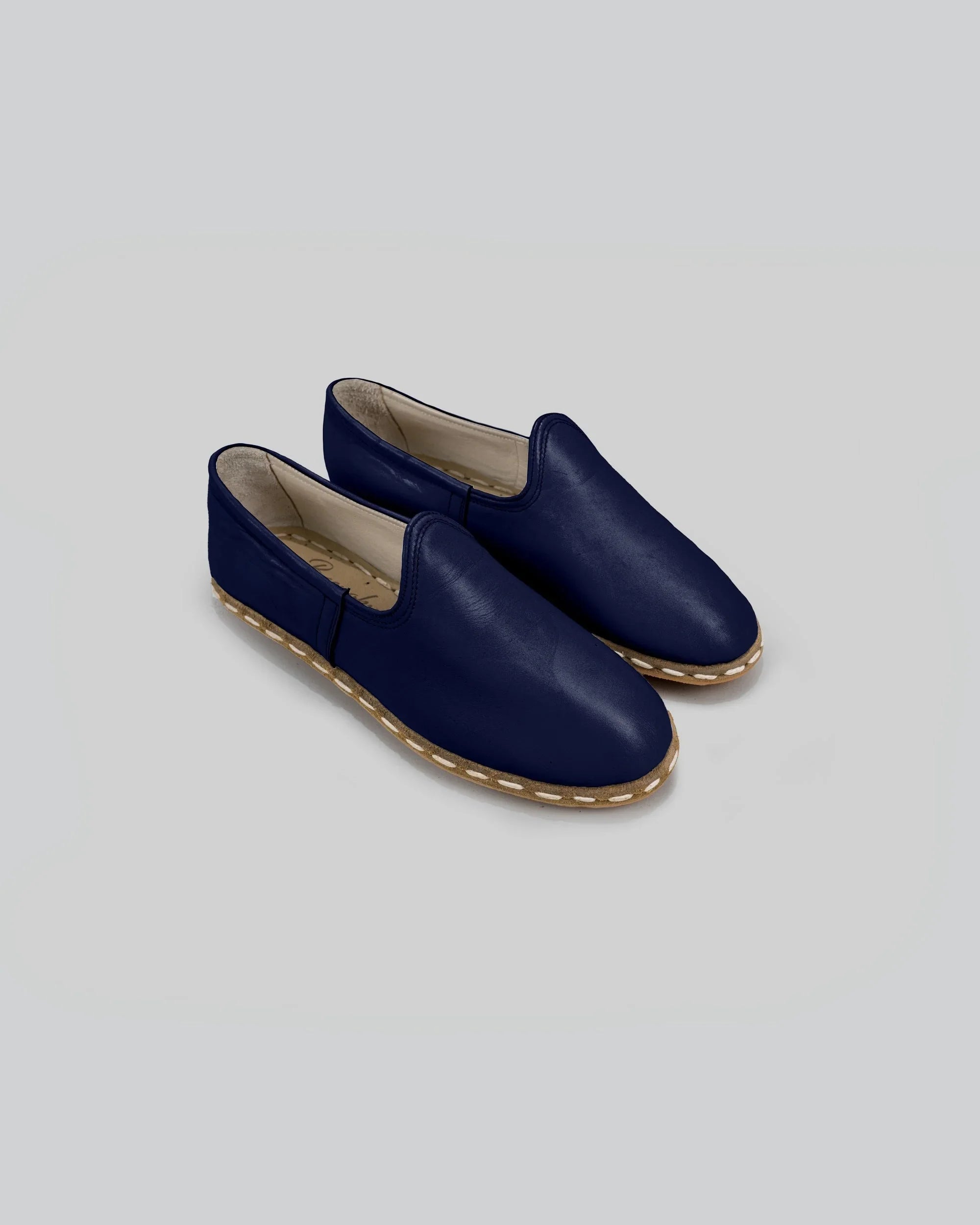 Women's Navy Blue Yemeni Shoes - Handcrafted Calf Leather Wide Toe Box | Bespoky