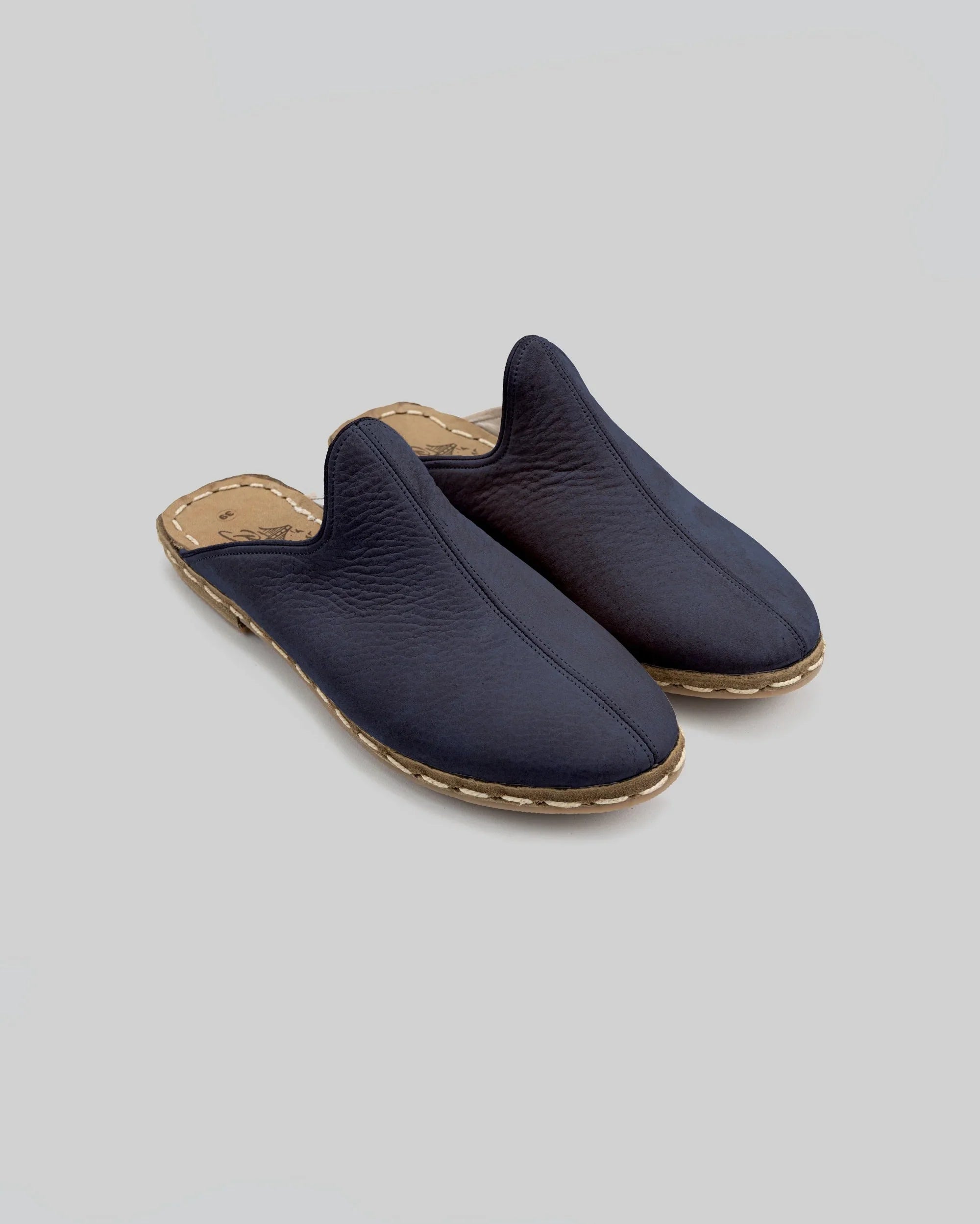 Men's Navy Blue Nubuck Slippers - Handcrafted Calf Leather Wide Toe Box | Bespoky