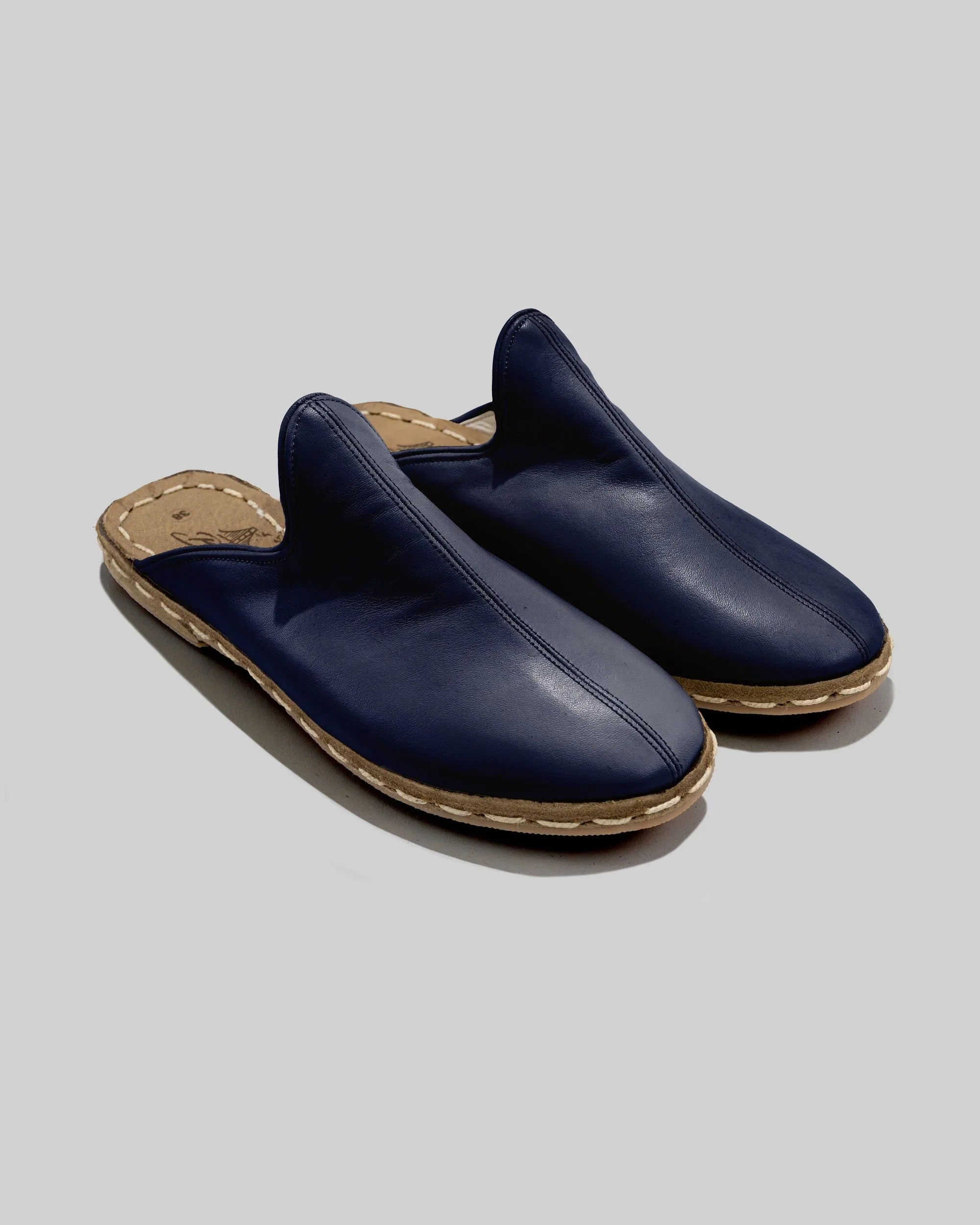 Women's Navy Blue Slippers - Handcrafted Calf Leather Wide Toe Box | Bespoky