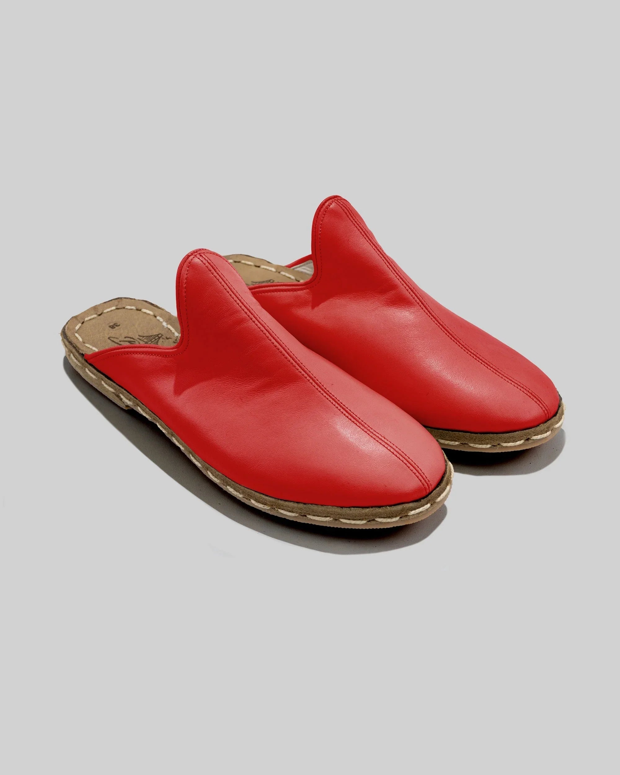 Women's Red Slippers - Handcrafted Calf Leather Wide Toe Box | Bespoky