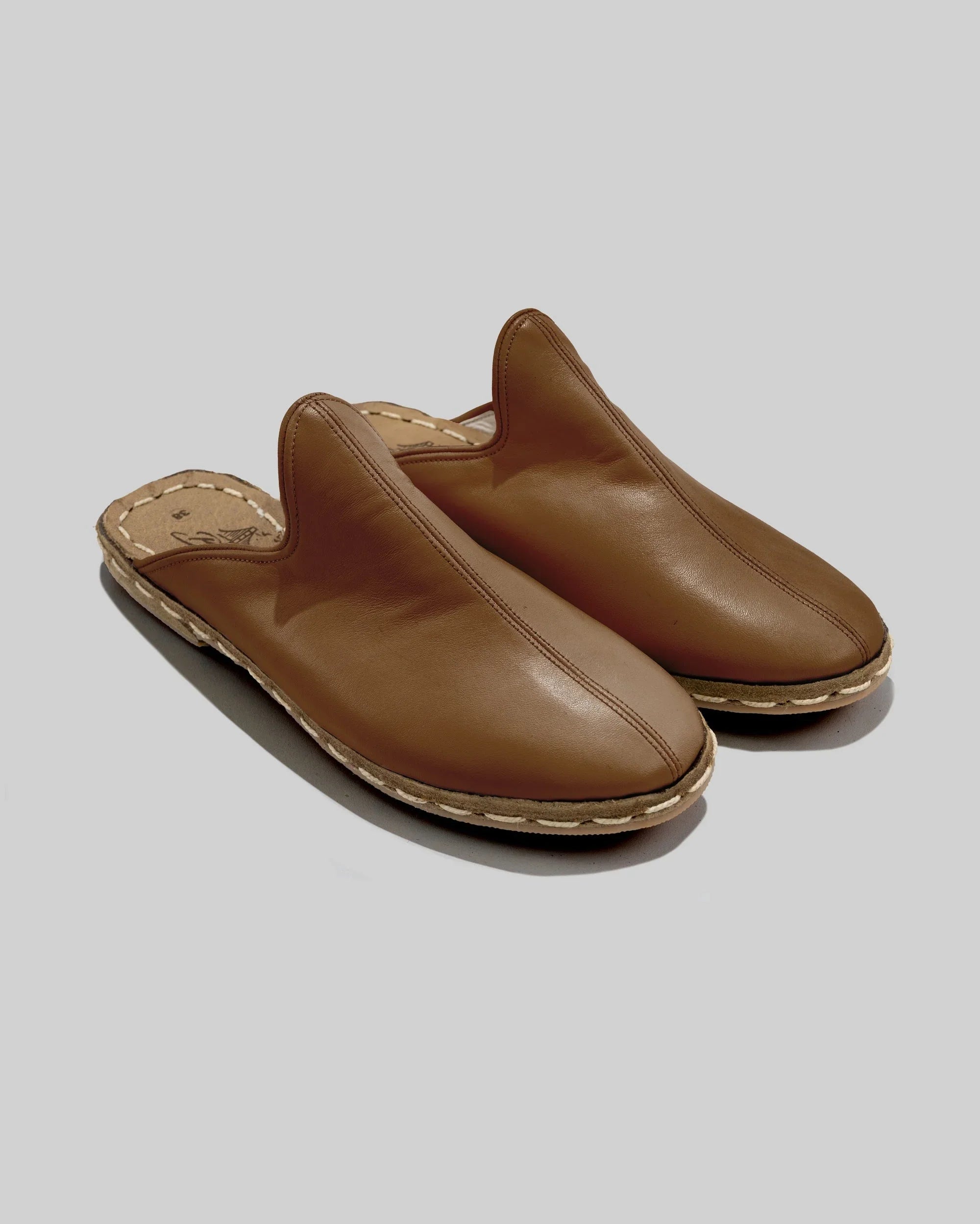 Women's Dark Tan Slippers - Handcrafted Calf Leather Wide Toe Box | Bespoky