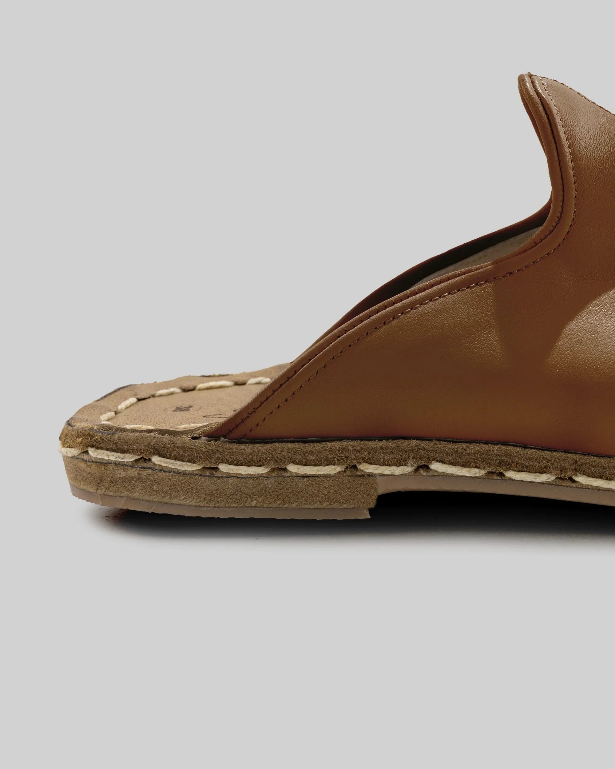 Detail Dark Tan Slippers - Handcrafted Calf Leather Turkey | Bespoky