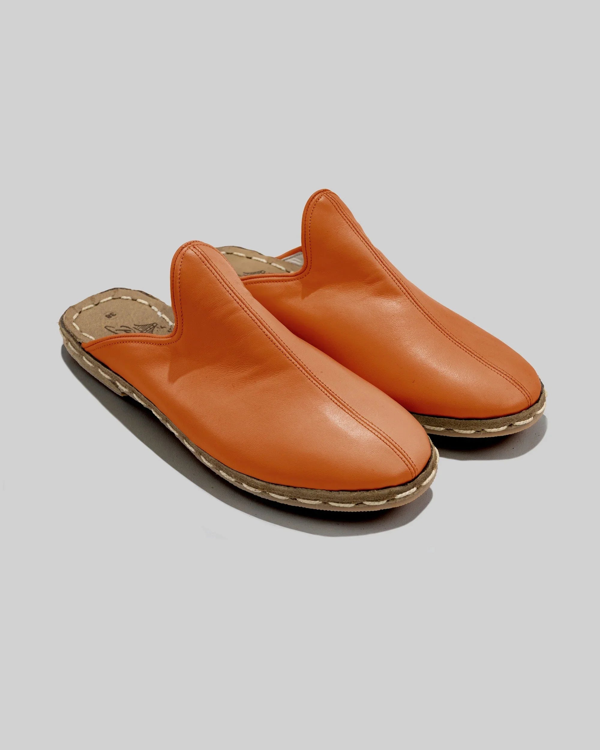 Women's Orange Slippers - Handcrafted Calf Leather Wide Toe Box | Bespoky