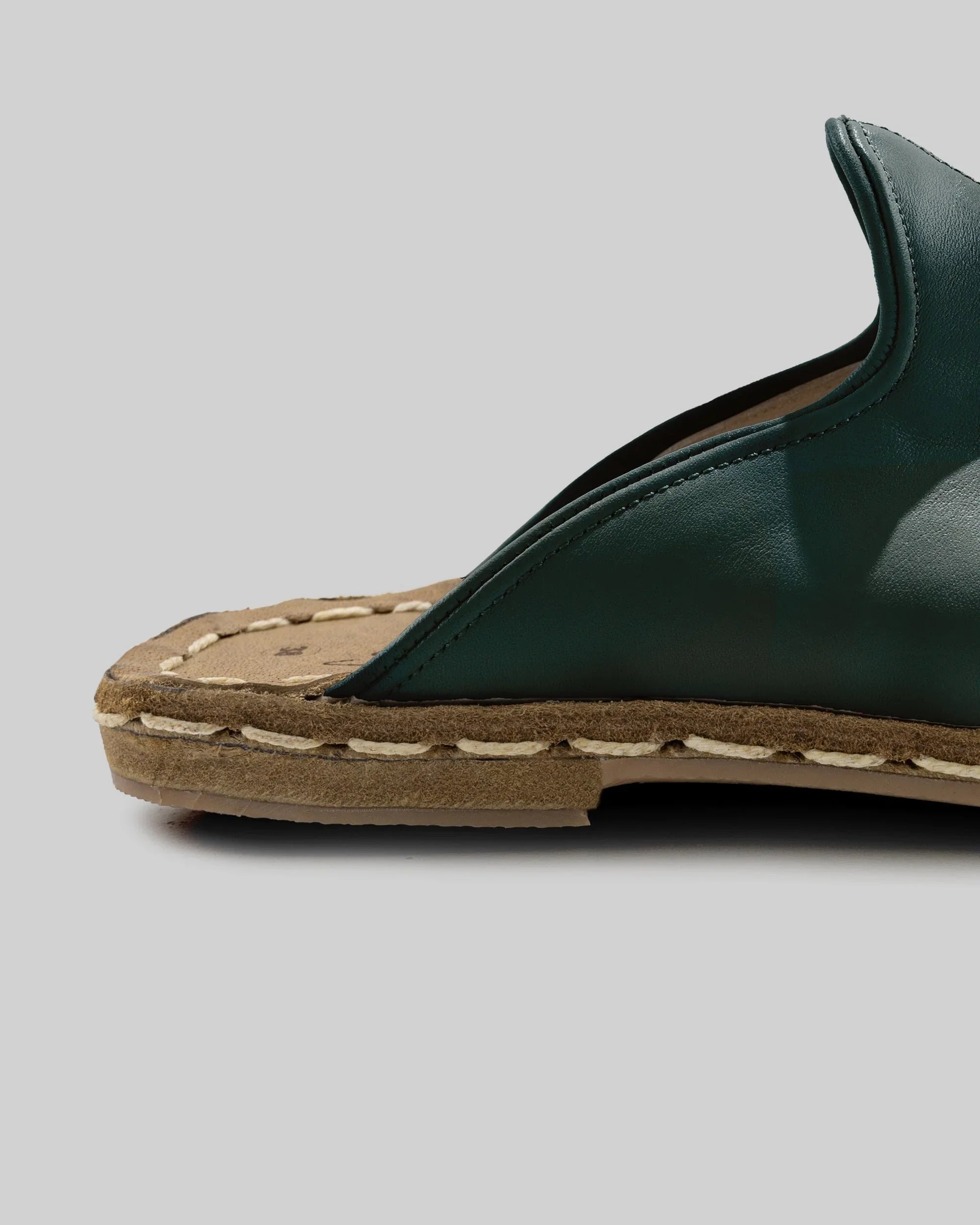 Detail Dark Green Slippers - Handcrafted Calf Leather Turkey | Bespoky