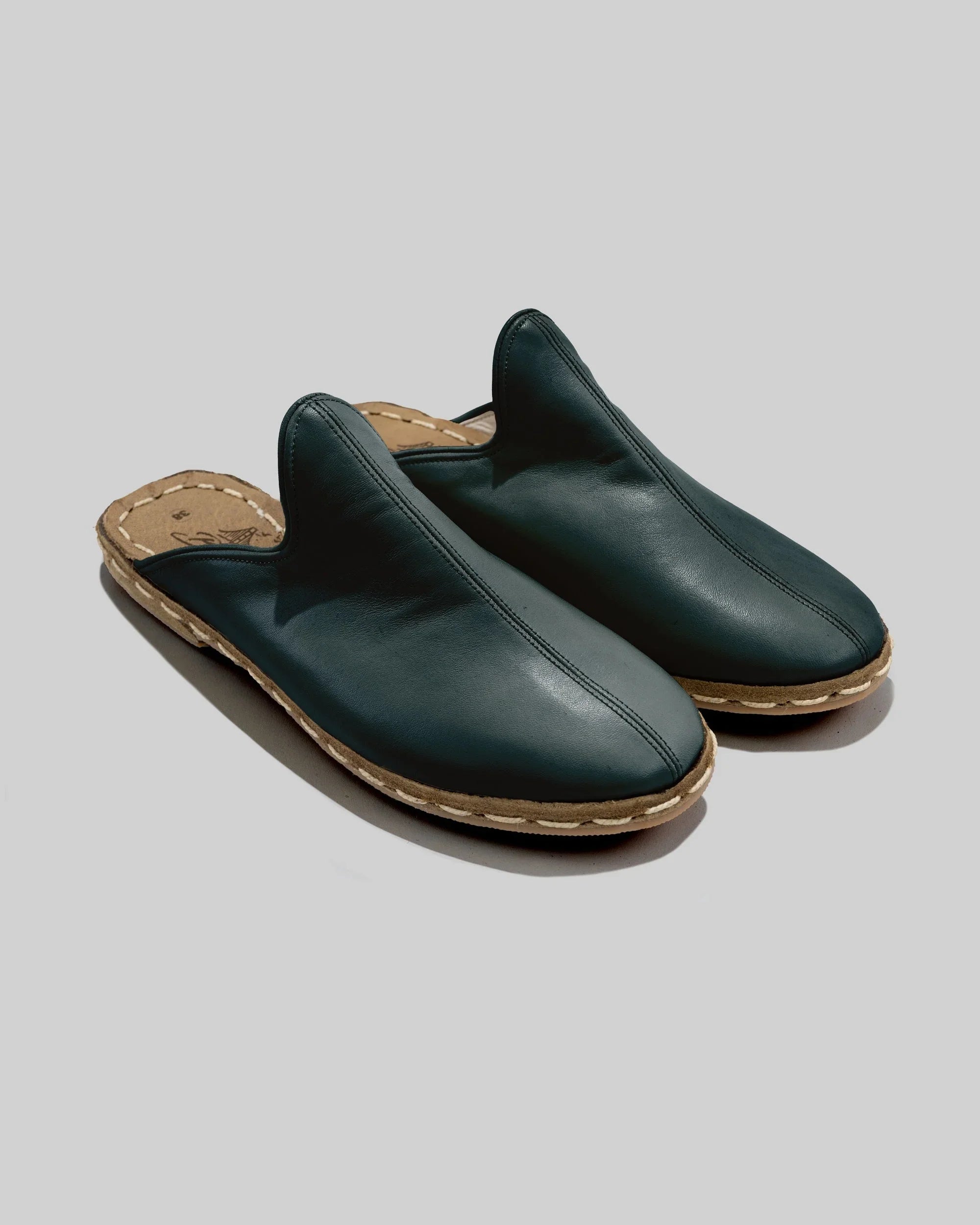 Women's Dark Green Slippers - Handcrafted Calf Leather Wide Toe Box | Bespoky