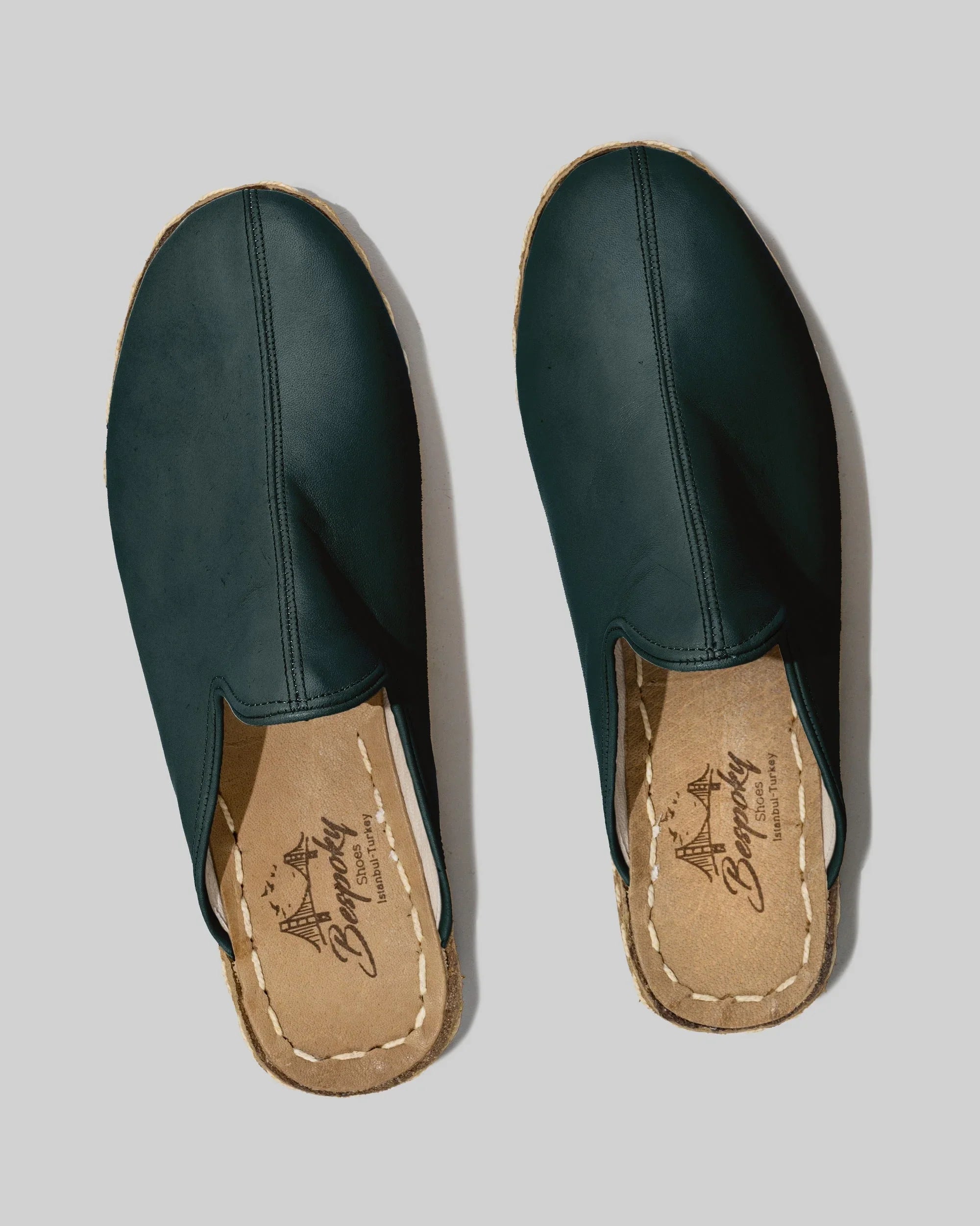 Side view Dark Green Slippers - Calf Leather Zero Drop | Bespoky