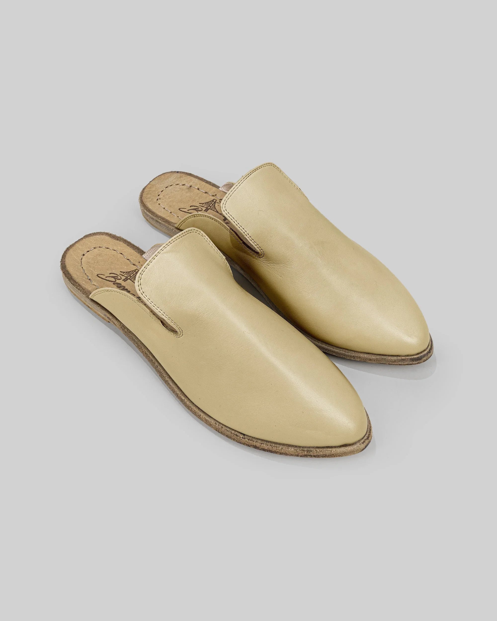 Women's Yellow Pointed Toe Mules - Handcrafted Calf Leather Wide Toe Box | Bespoky