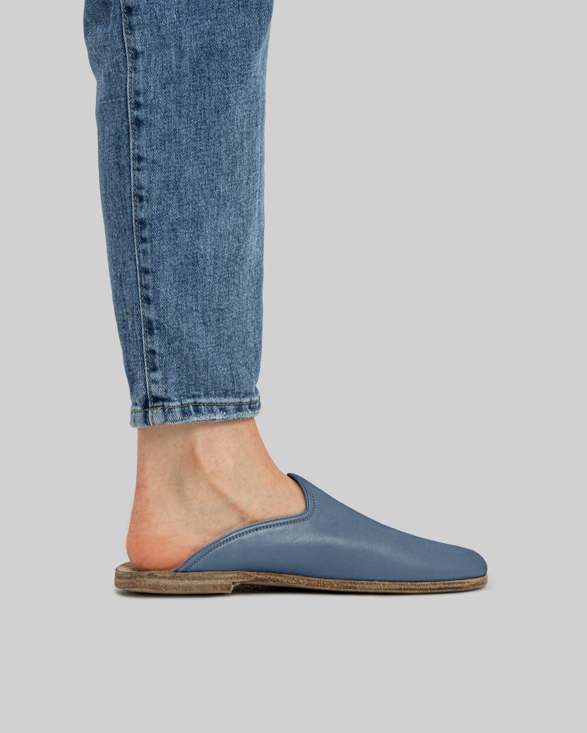 Side view Jean Blue Shearling Slippers - Calf Leather Zero Drop | Bespoky