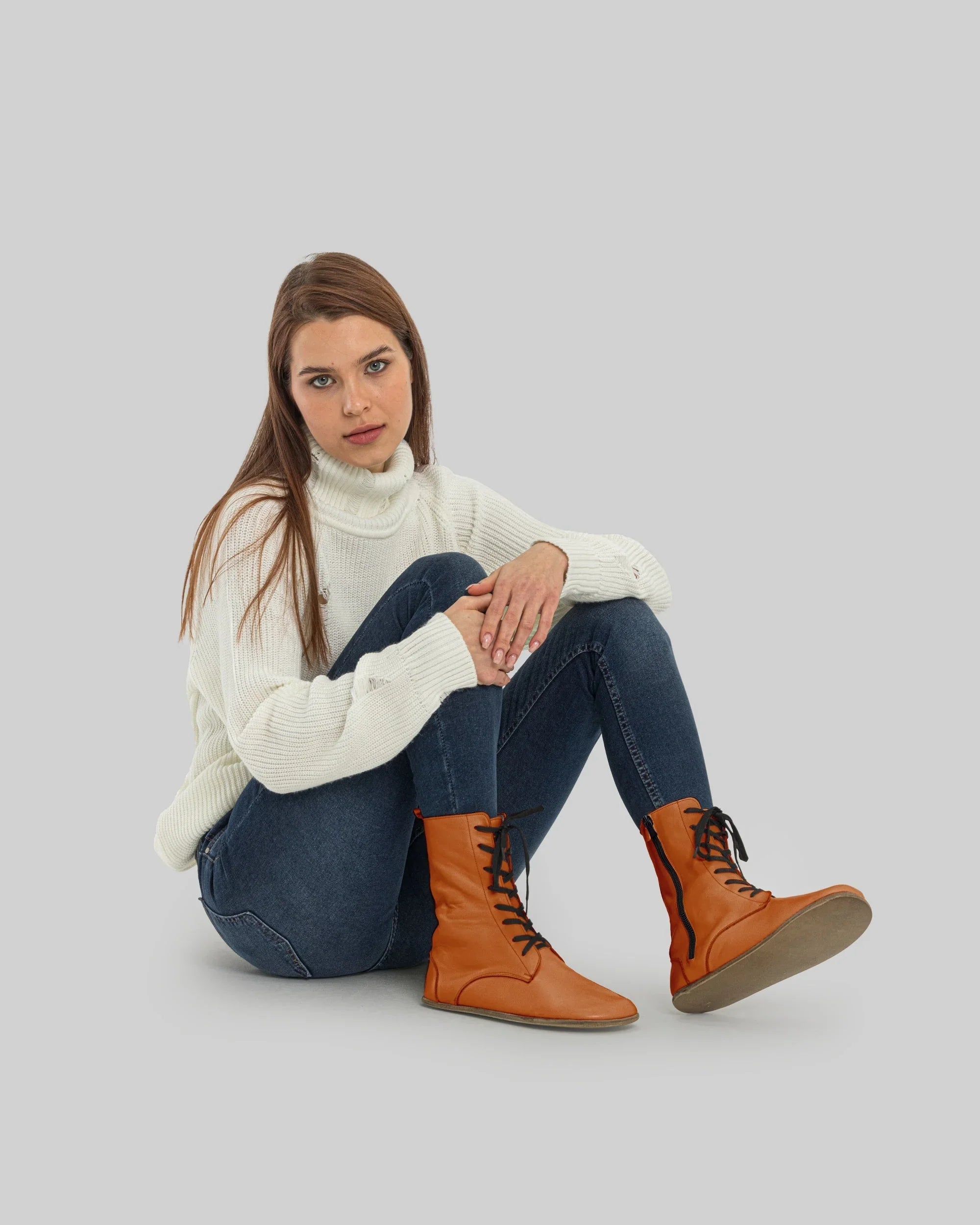 Detail Orange Barefoot Boot - Handcrafted Calf Leather Turkey | Bespoky