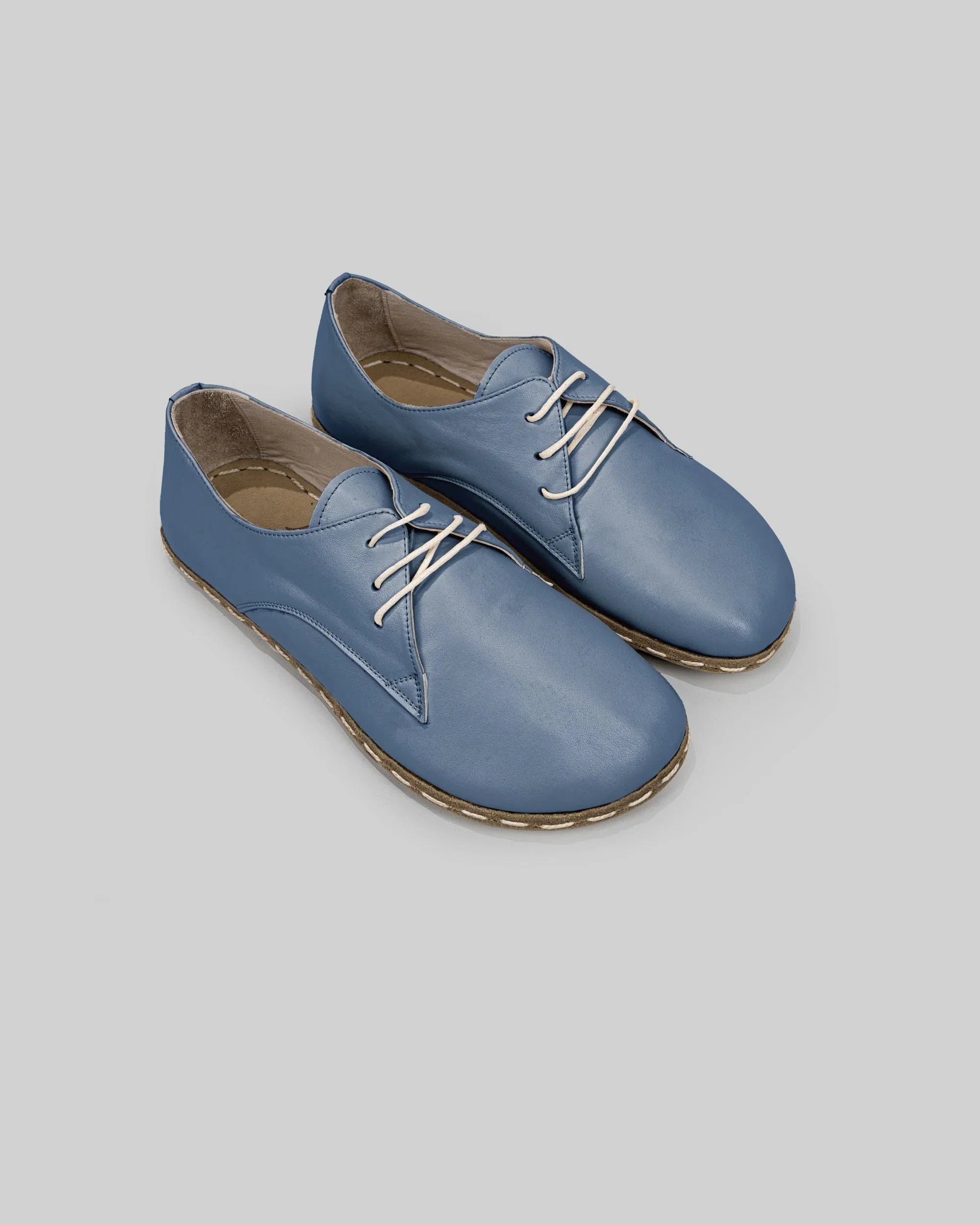 Men's Jean Blue Oxford Shoes - Handcrafted Calf Leather Wide Toe Box | Bespoky