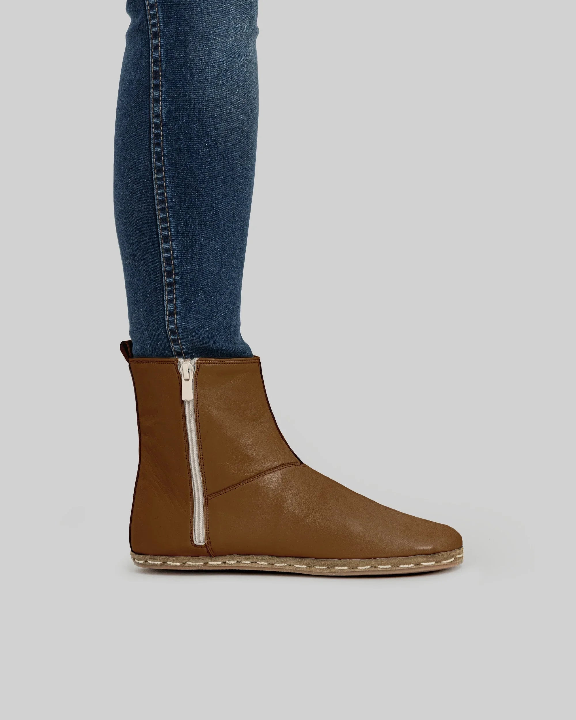 Pair Dark Tan Chelsea Boots - Barefoot Wide Toe Calf Leather | Bespoky