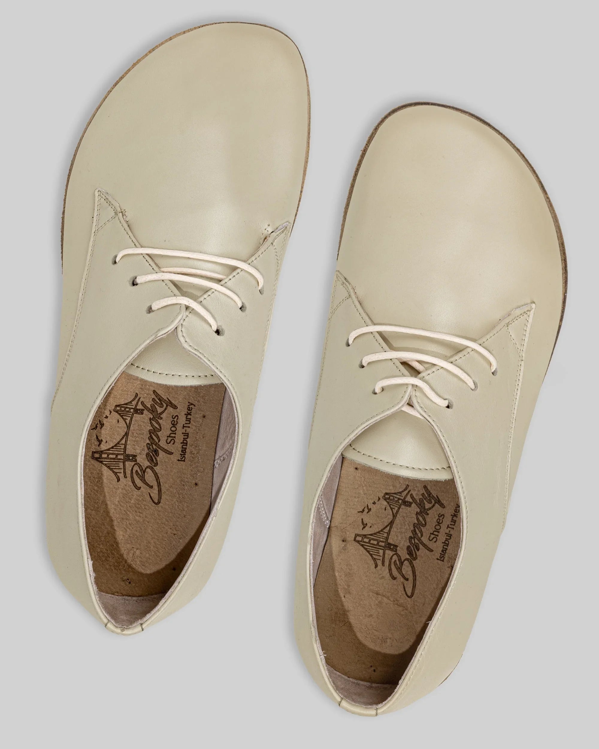 Pair Beige Oxford Shoes - Barefoot Wide Toe Calf Leather | Bespoky