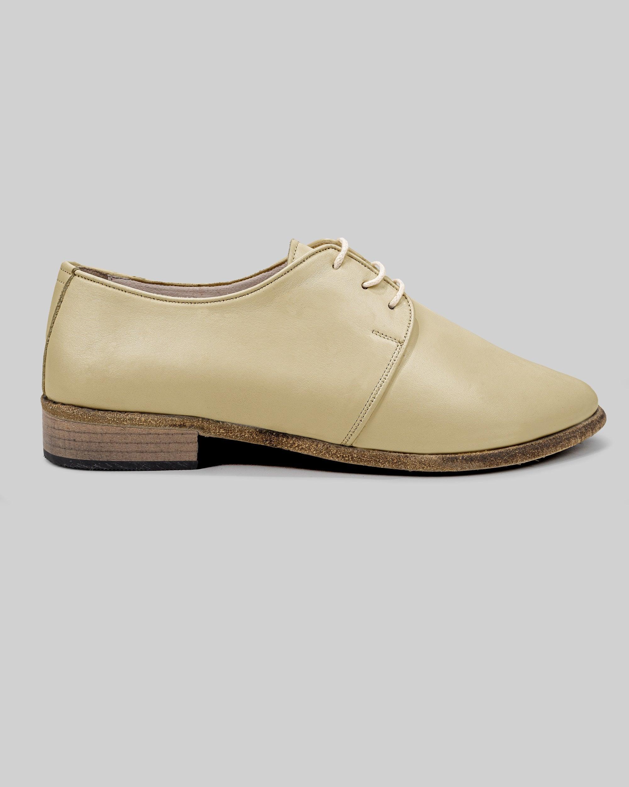 Detail Yellow Pointed Toe Oxford - Handcrafted Calf Leather Turkey | Bespoky