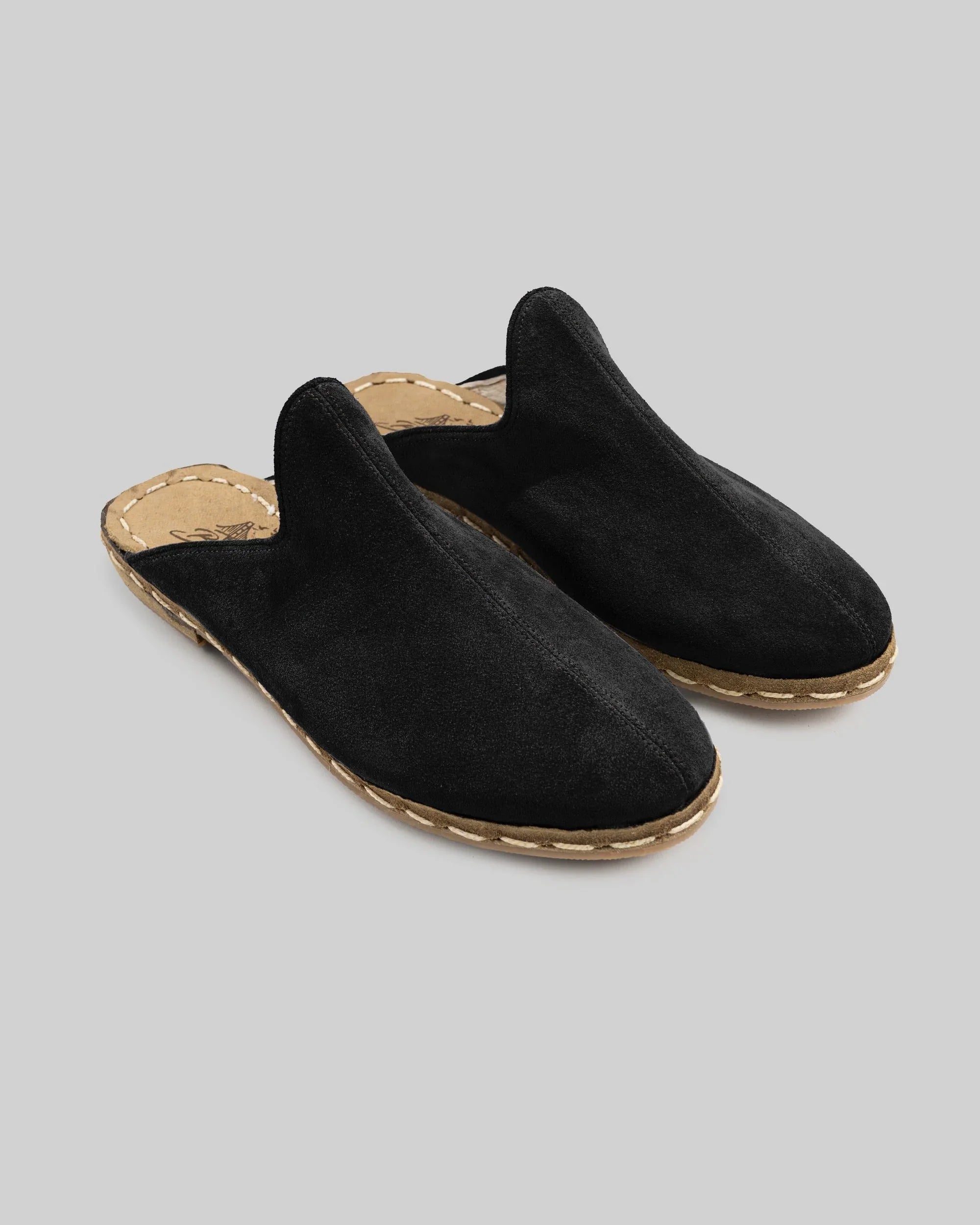 Men's Black Suede Slippers - Handcrafted Calf Leather Wide Toe Box | Bespoky