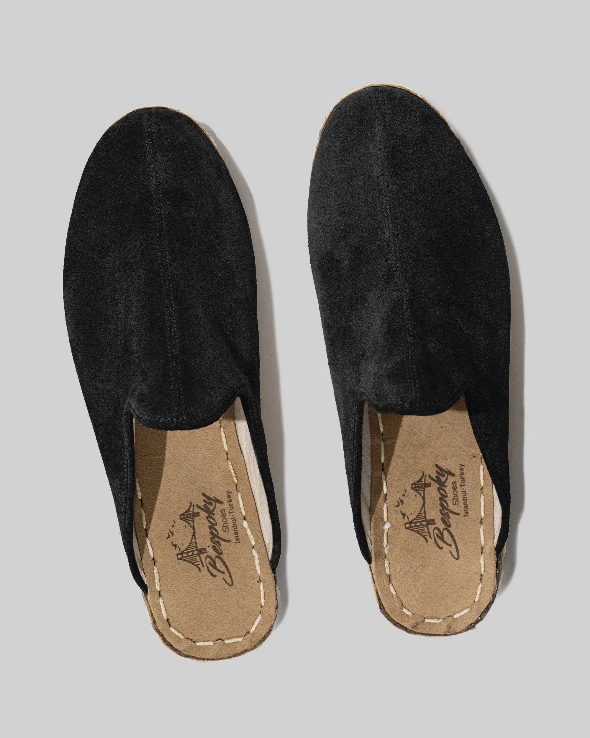 Side view Black Suede Slippers - Calf Leather Zero Drop | Bespoky