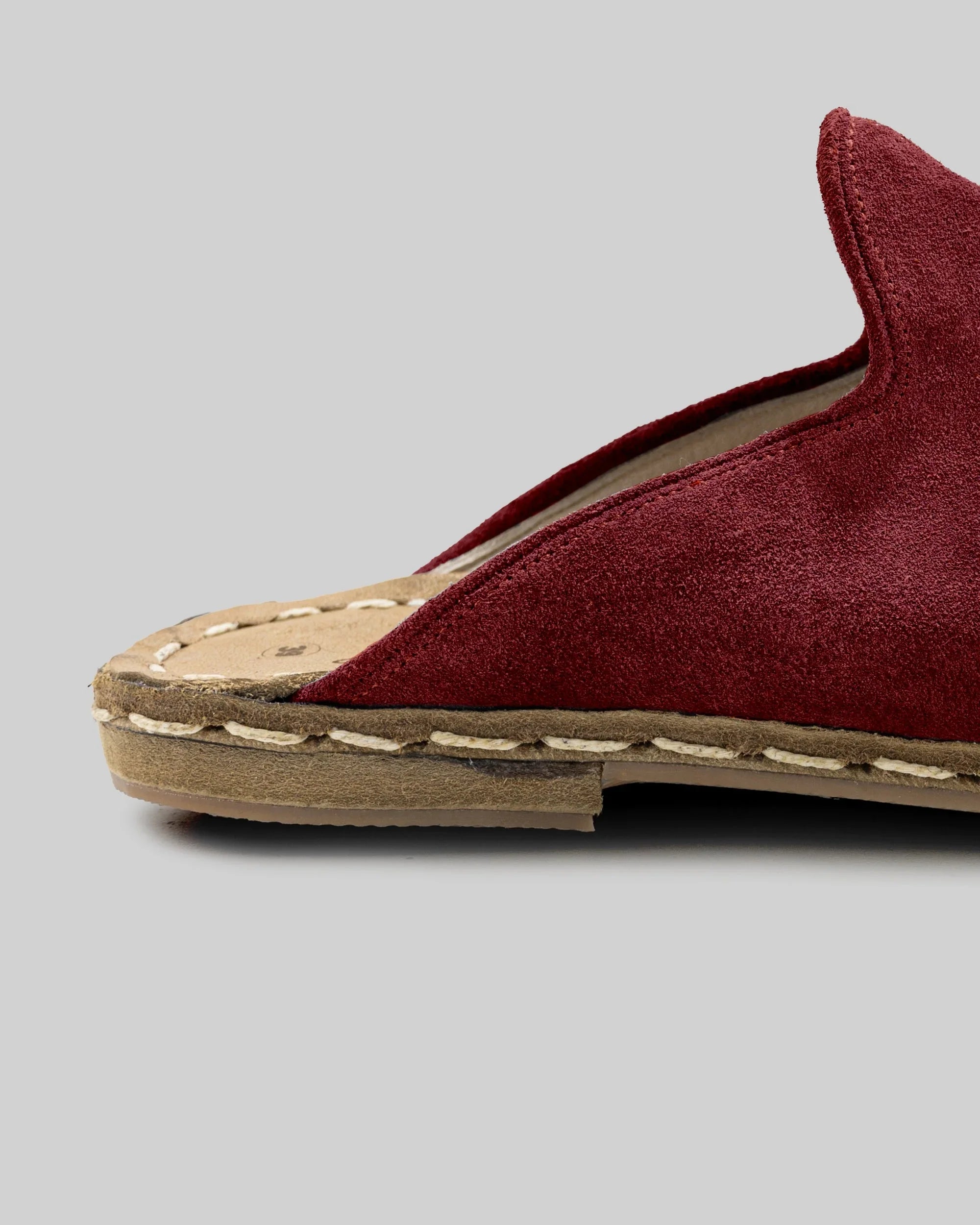 Detail Burgundy Suede Slippers - Handcrafted Calf Leather Turkey | Bespoky