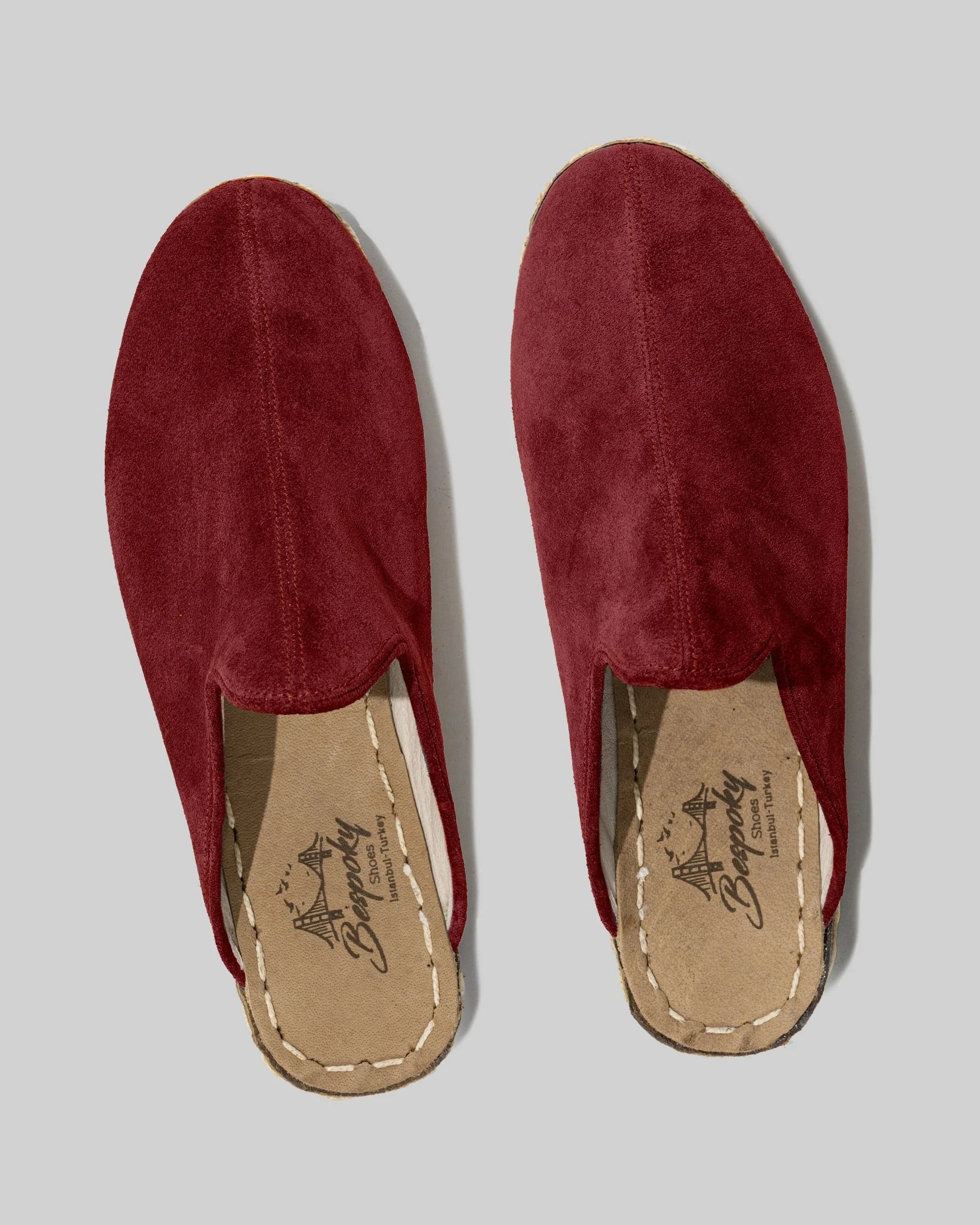 Side view Burgundy Suede Slippers - Calf Leather Zero Drop | Bespoky
