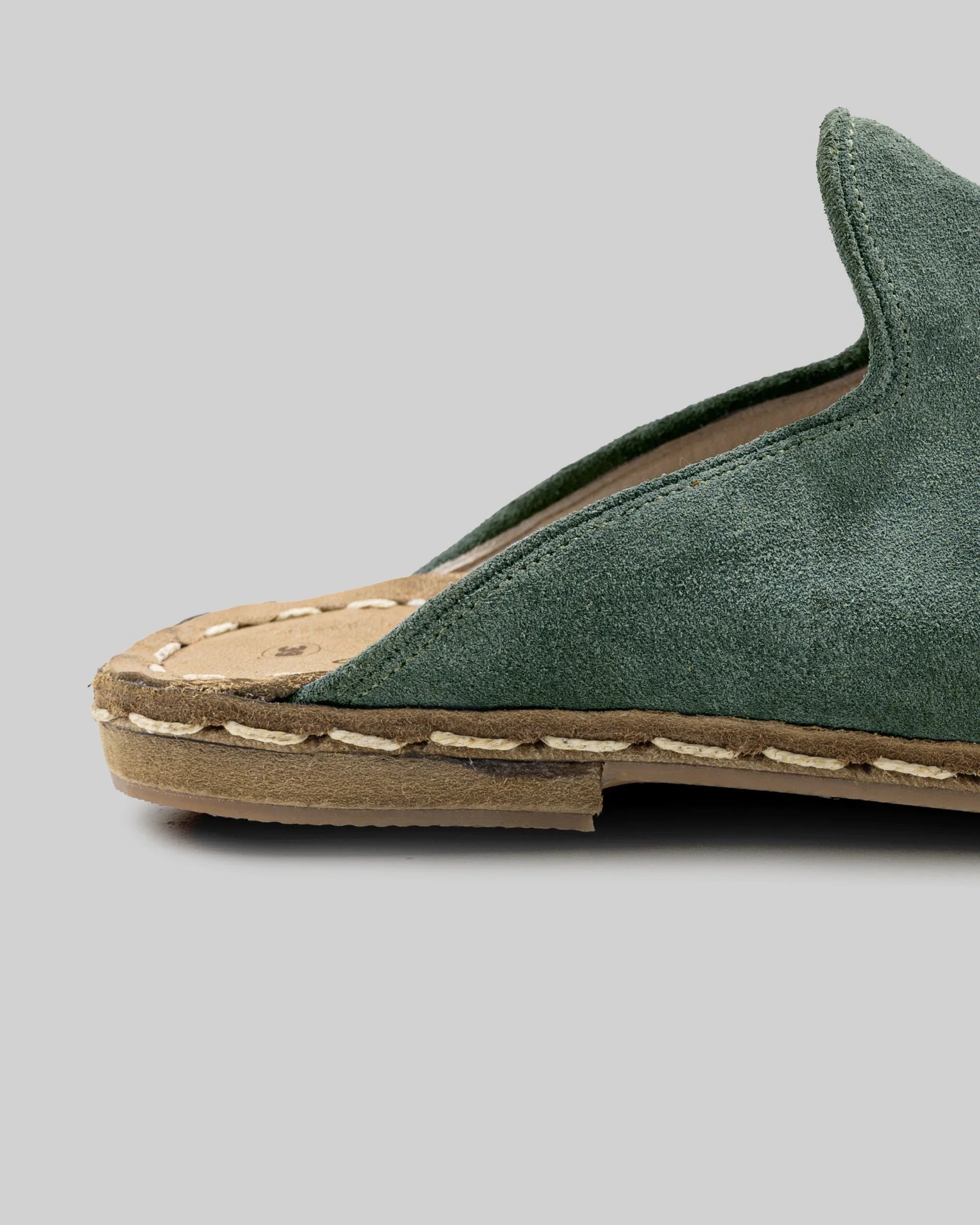 Detail Green Suede Slippers - Handcrafted Calf Leather Turkey | Bespoky