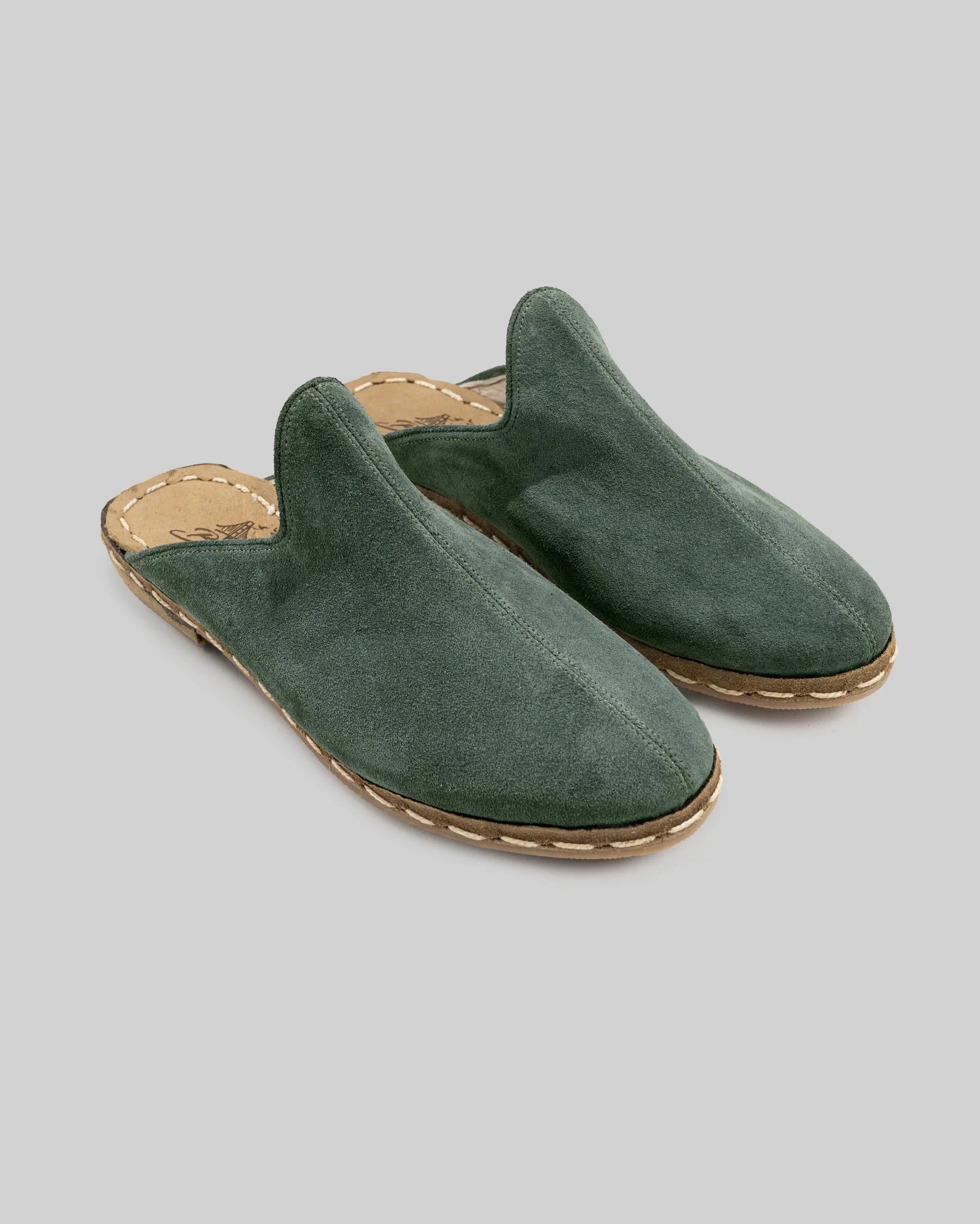 Men's Green Suede Slippers - Handcrafted Calf Leather Wide Toe Box | Bespoky