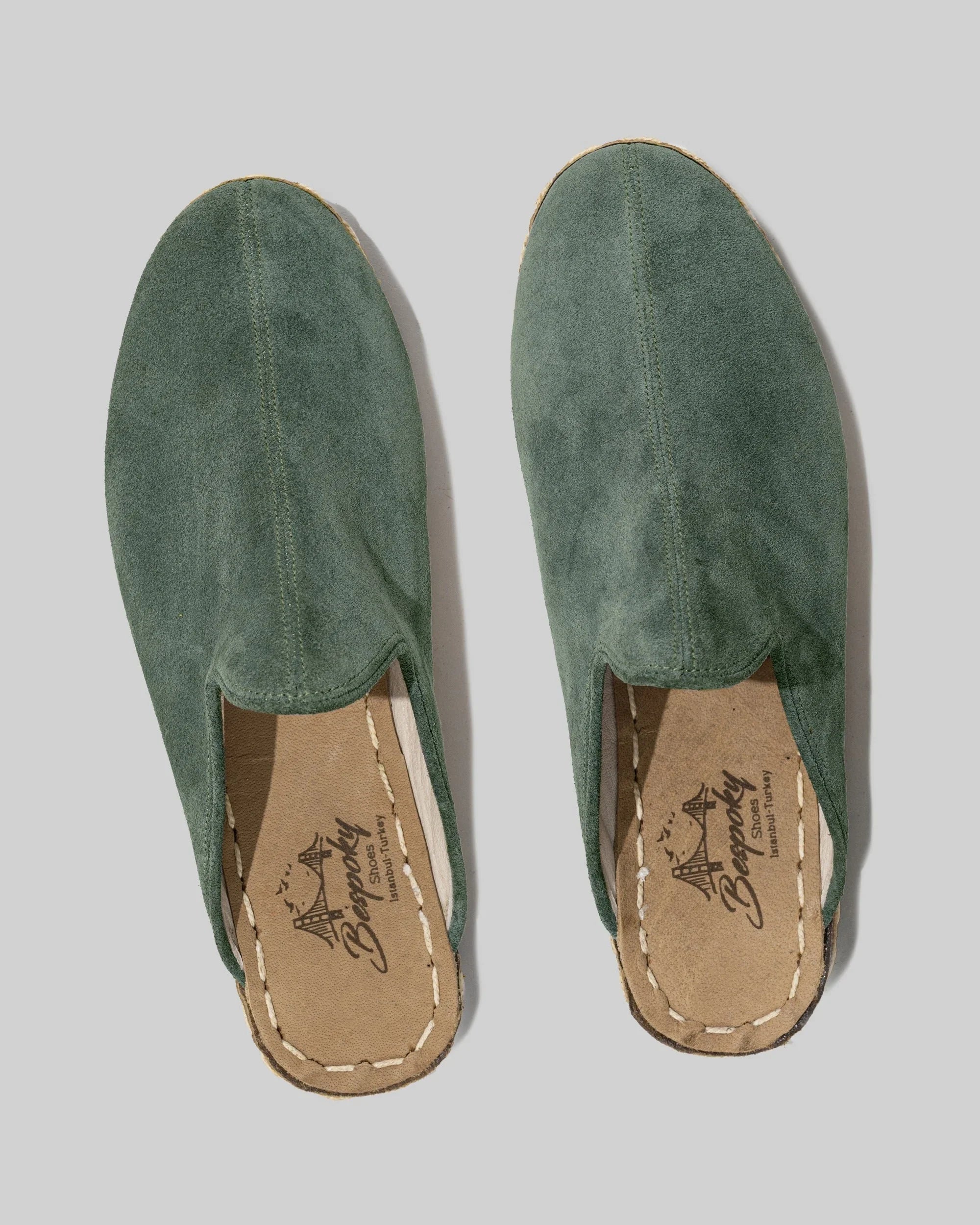 Side view Green Suede Slippers - Calf Leather Zero Drop | Bespoky