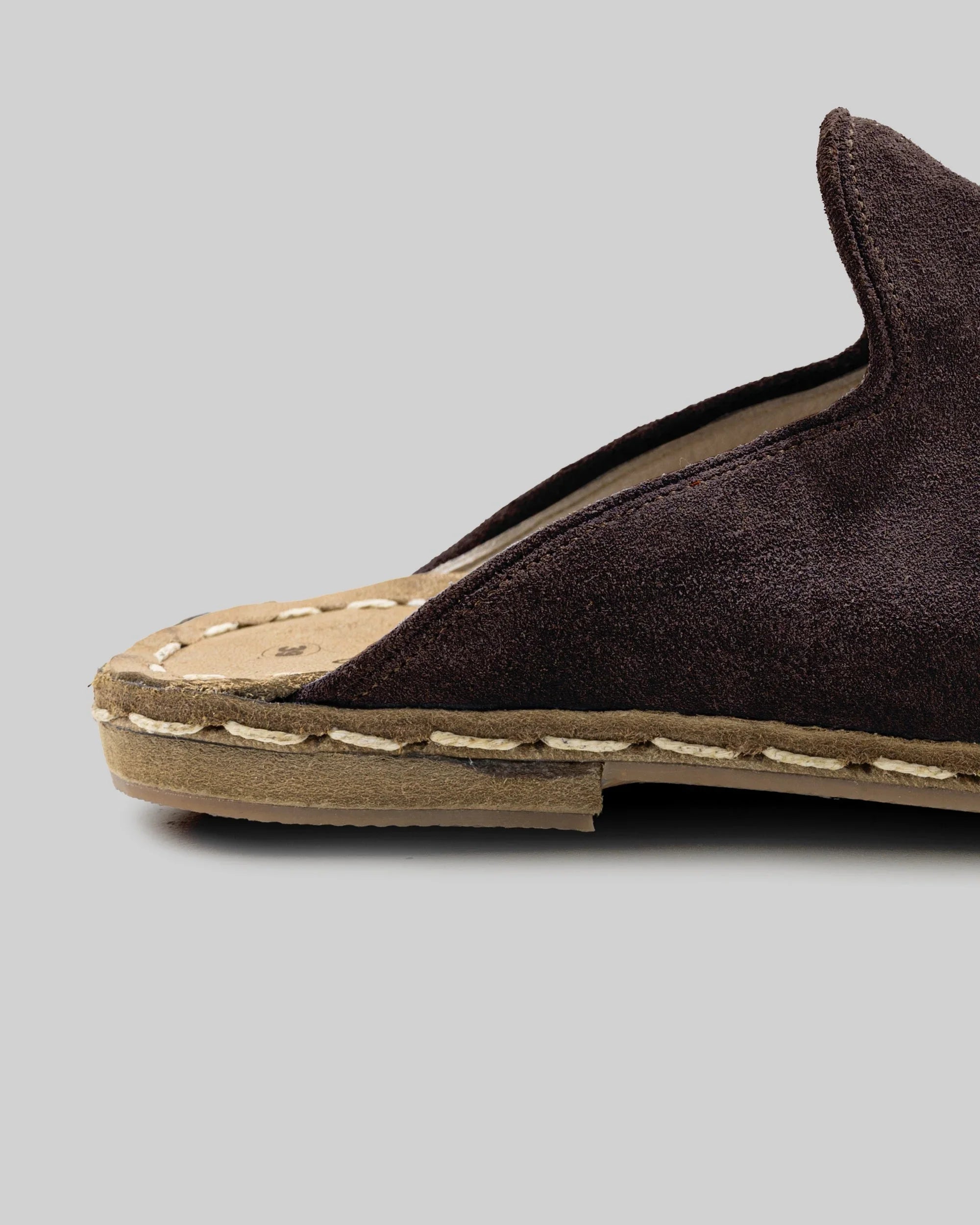 Detail Brown Suede Slippers - Handcrafted Calf Leather Turkey | Bespoky