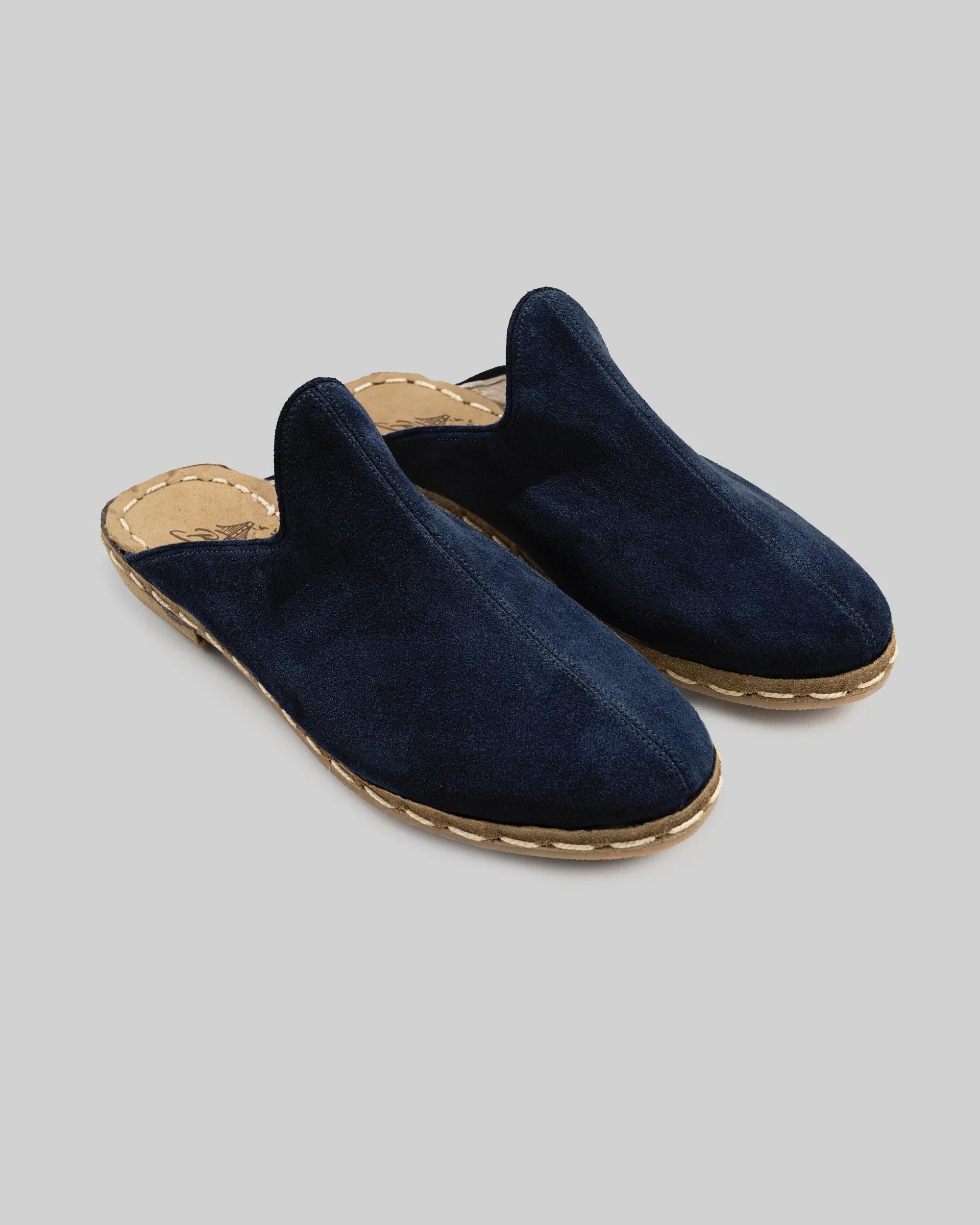 Women's Navy Suede Slippers - Handcrafted Calf Leather Wide Toe Box | Bespoky