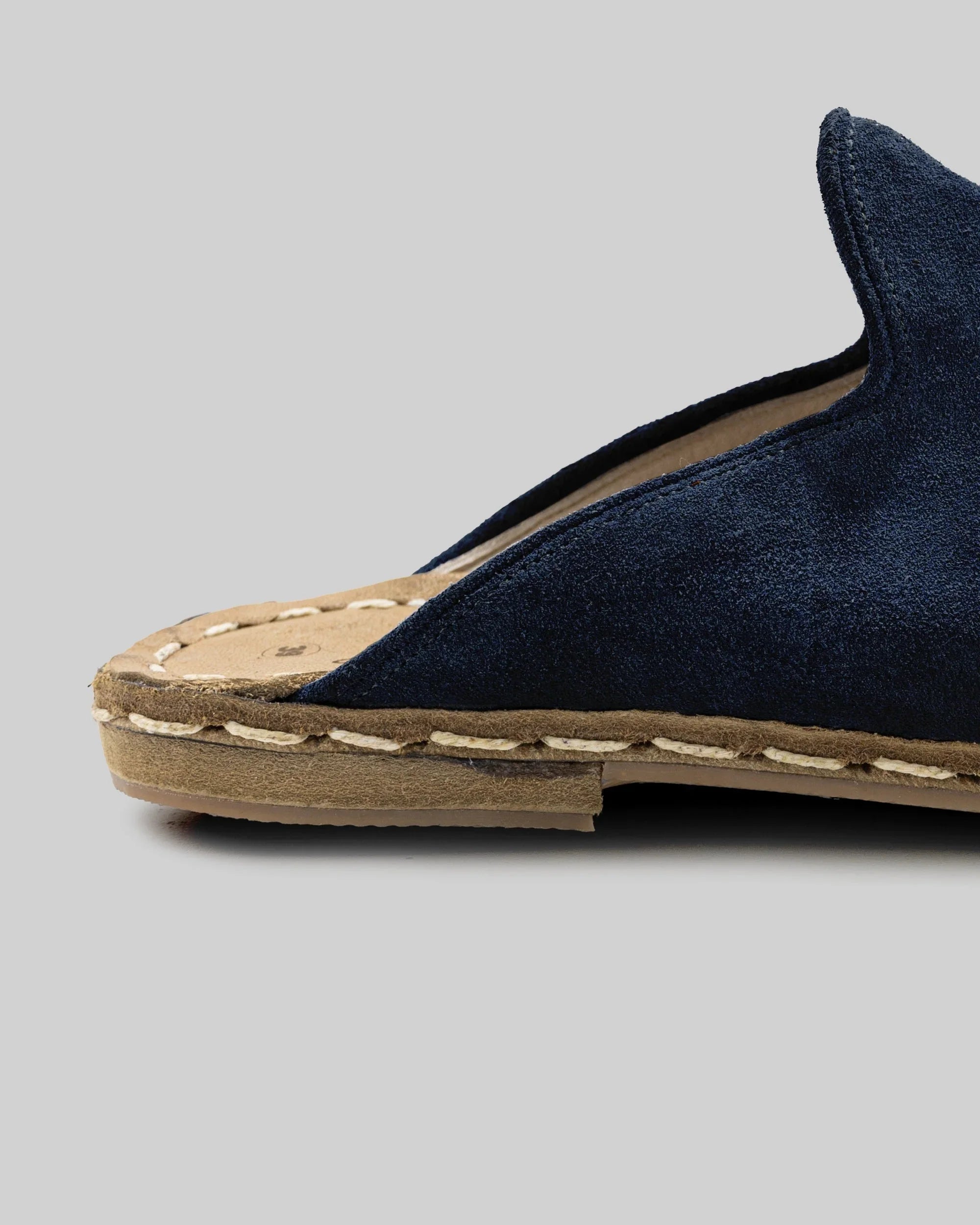 Detail Navy Suede Slippers - Handcrafted Calf Leather Turkey | Bespoky