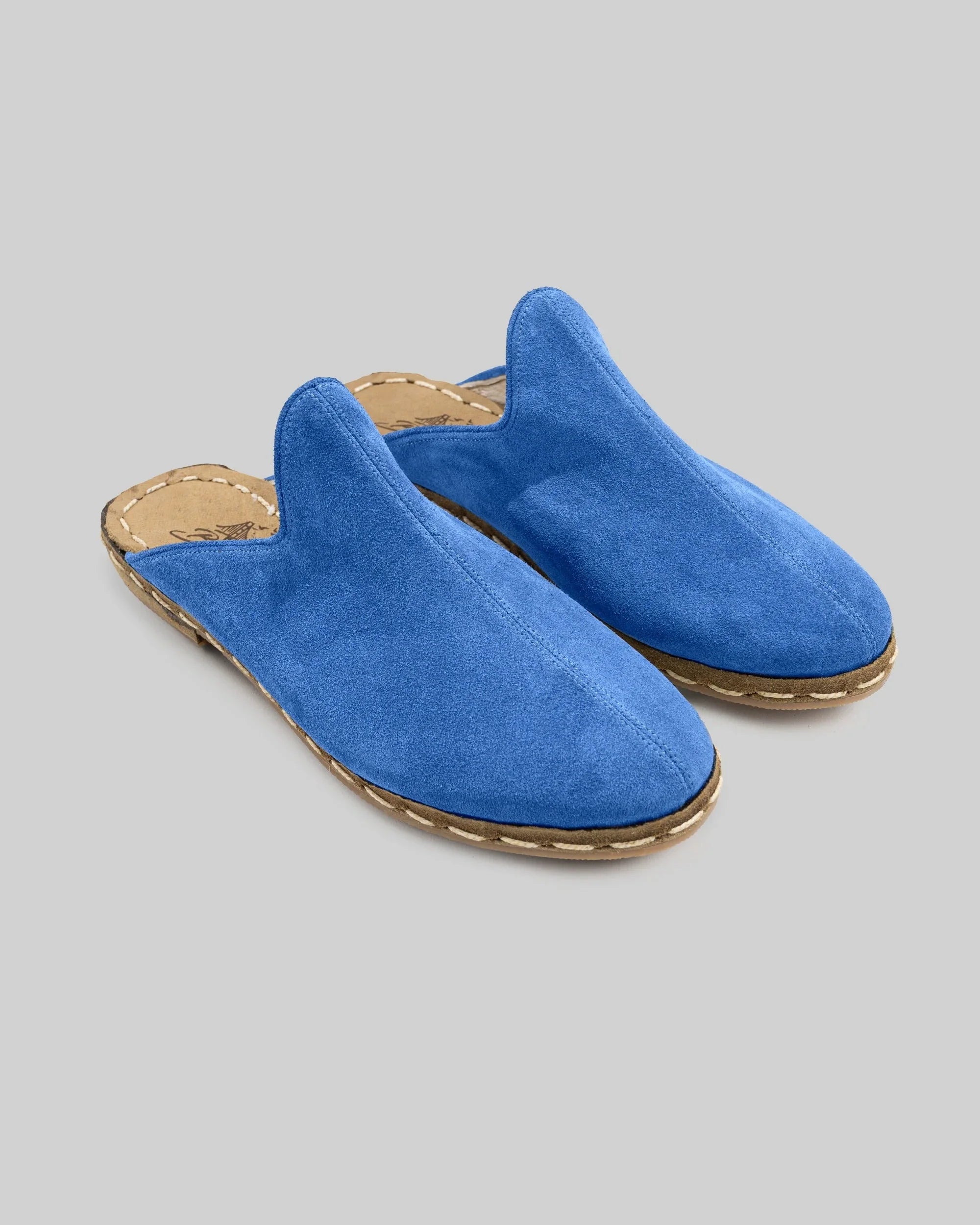 Men's Blue Suede Slippers - Handcrafted Calf Leather Wide Toe Box | Bespoky