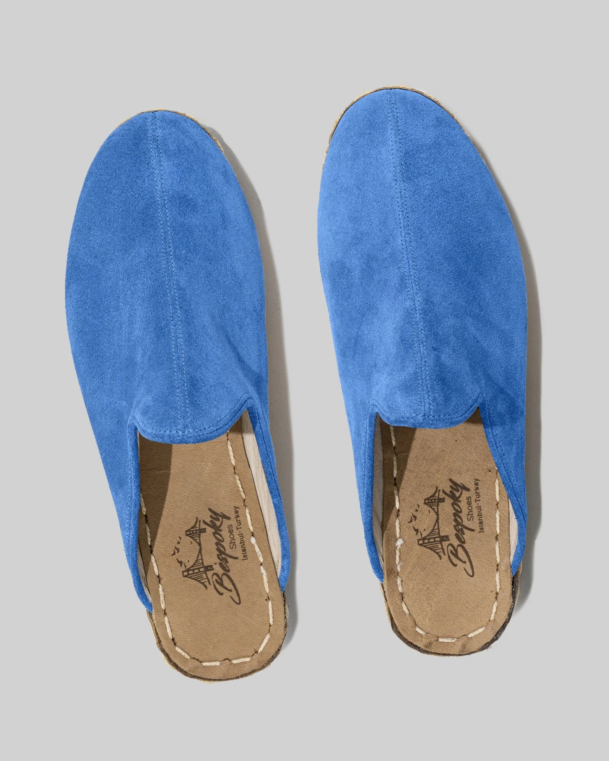 Side view Blue Suede Slippers - Calf Leather Zero Drop | Bespoky