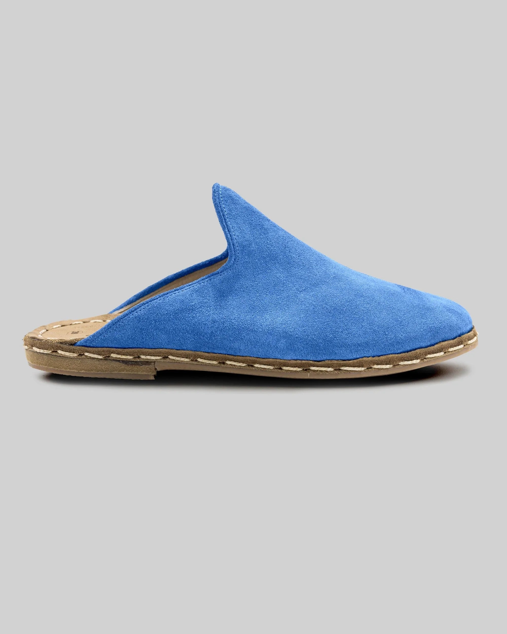 Top view Blue Suede Slippers - Handcrafted Calf Leather | Bespoky