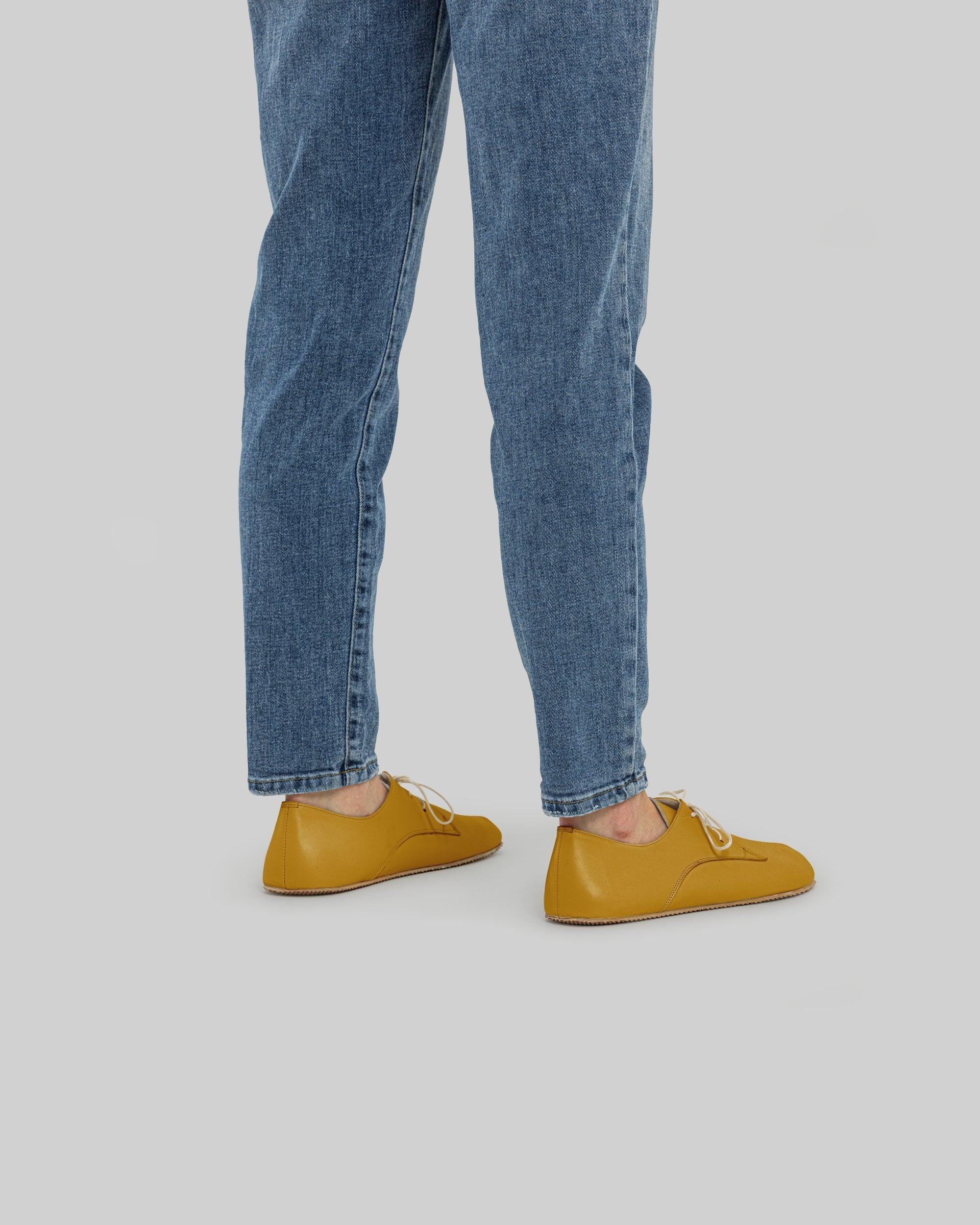 Pair Mustard Oxford Shoes - Barefoot Wide Toe Calf Leather | Bespoky