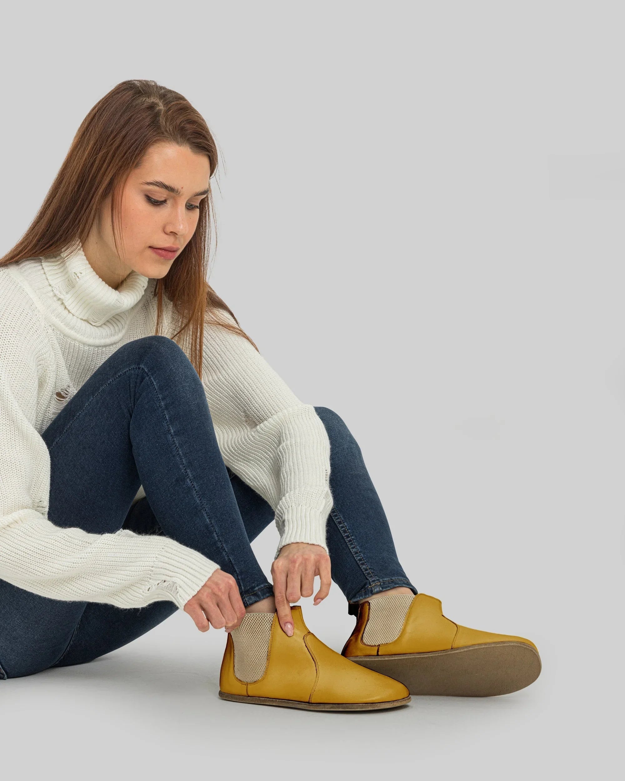 Close-up calf leather - Mustard Chelsea Boots Detail | Bespoky