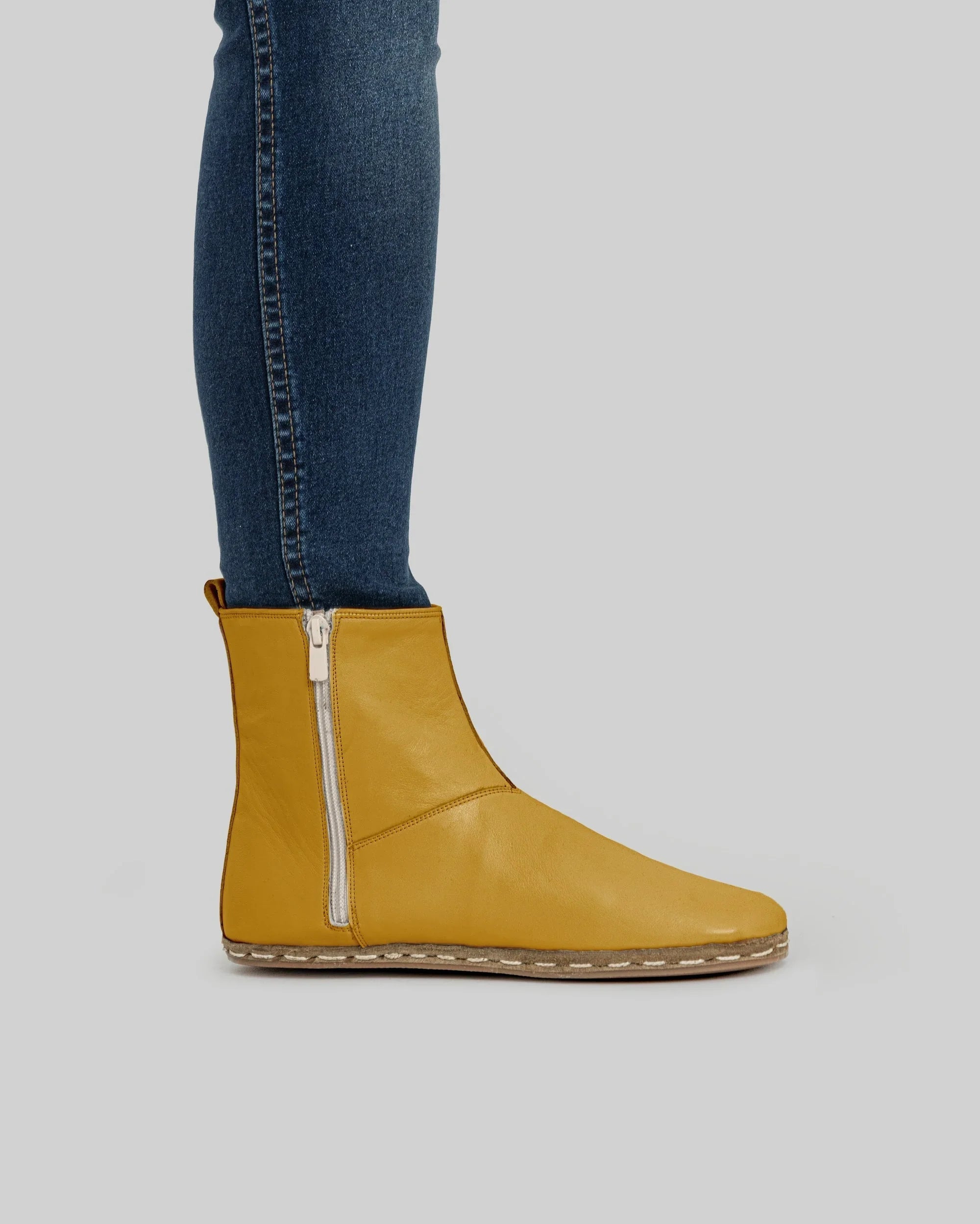 Pair Mustard Chelsea Boots - Barefoot Wide Toe Calf Leather | Bespoky