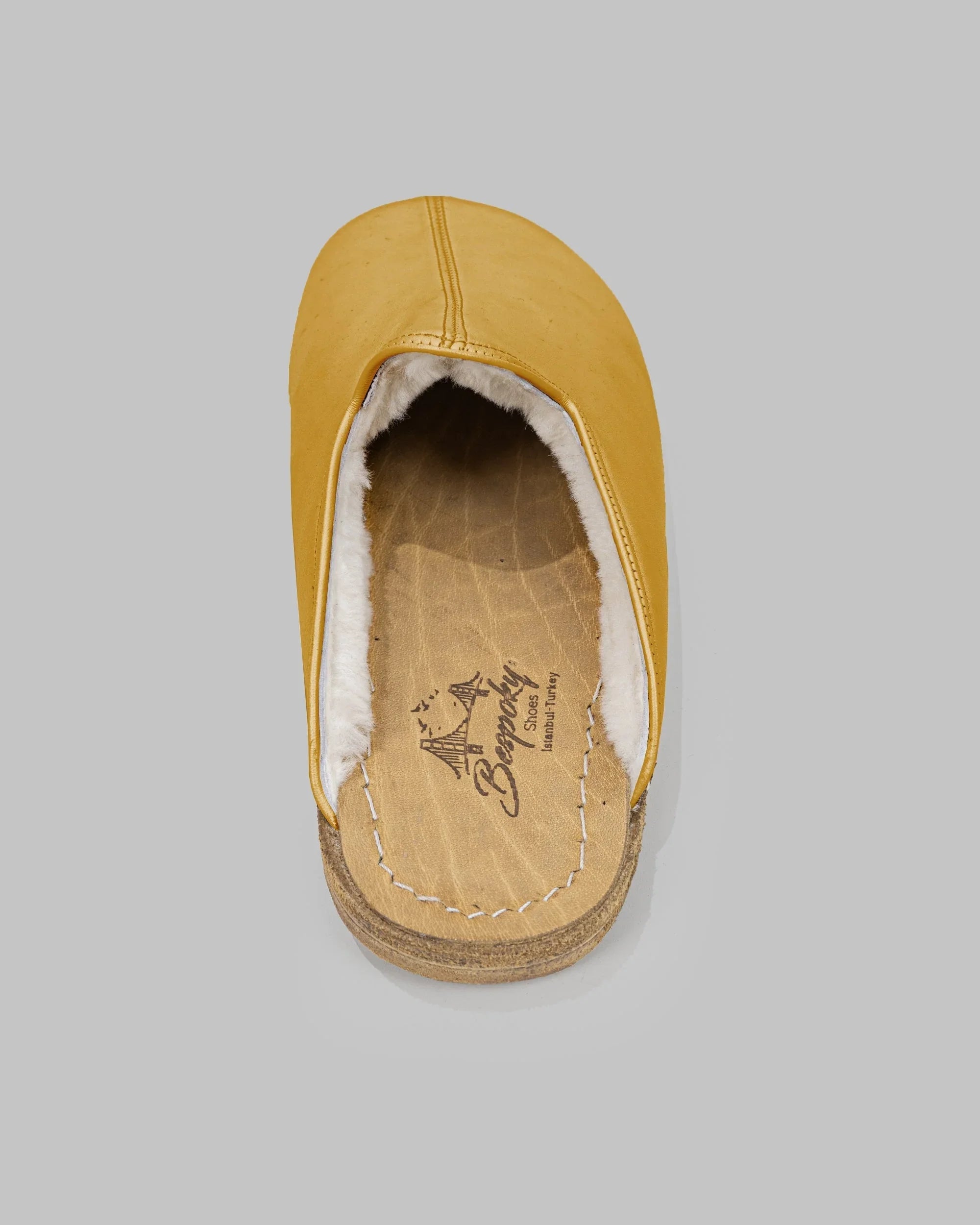 Top view Mustard Shearling Slippers - Handcrafted Calf Leather | Bespoky