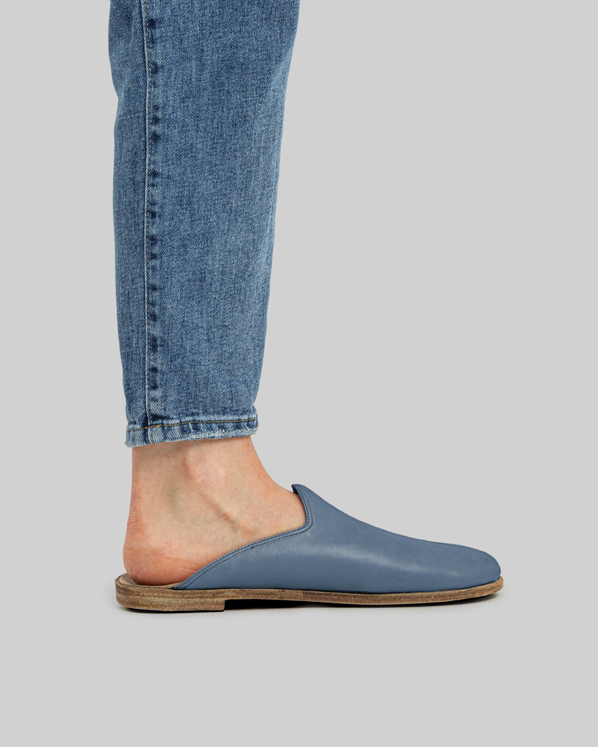 Side view Jean Blue Slippers - Calf Leather Zero Drop | Bespoky