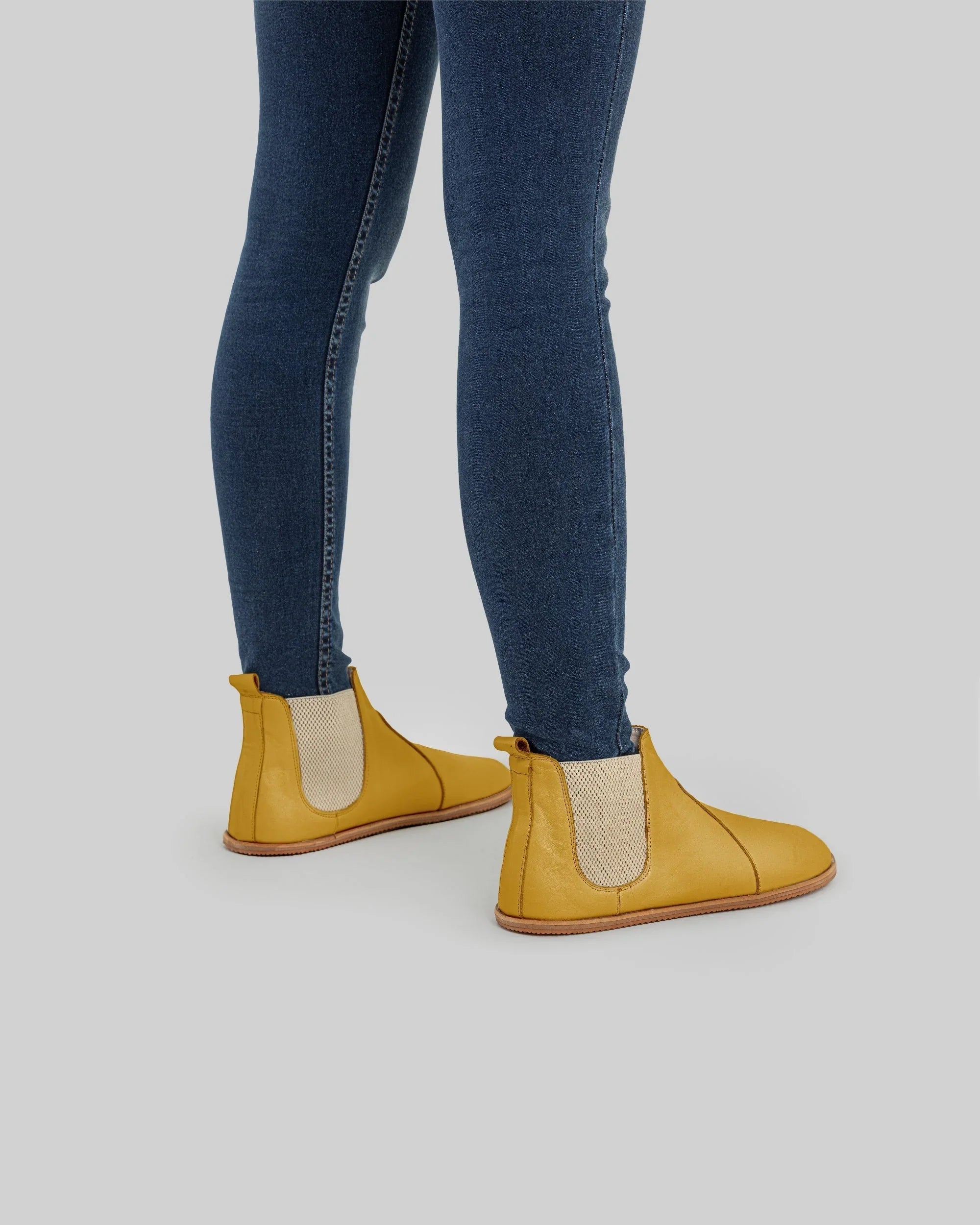 Pair Mustard Chelsea Boots - Barefoot Wide Toe Calf Leather | Bespoky