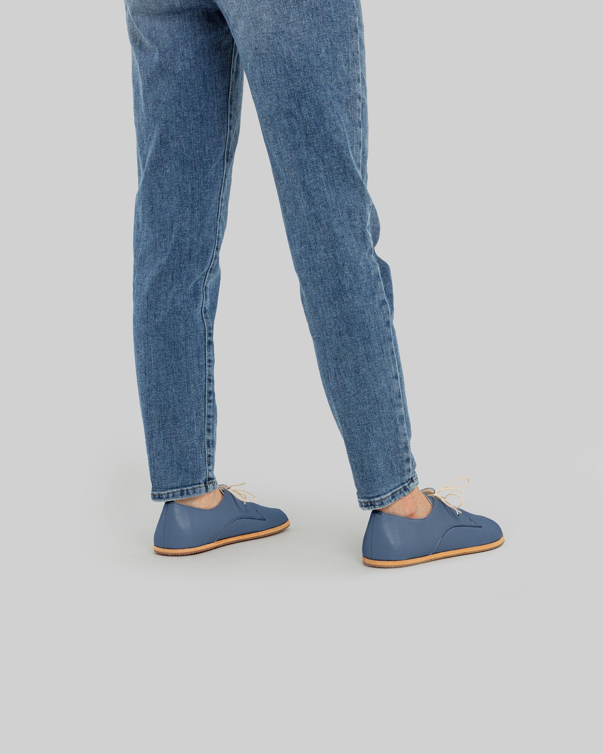 Detail Jean Blue Oxford Shoes - Handcrafted Calf Leather Turkey | Bespoky