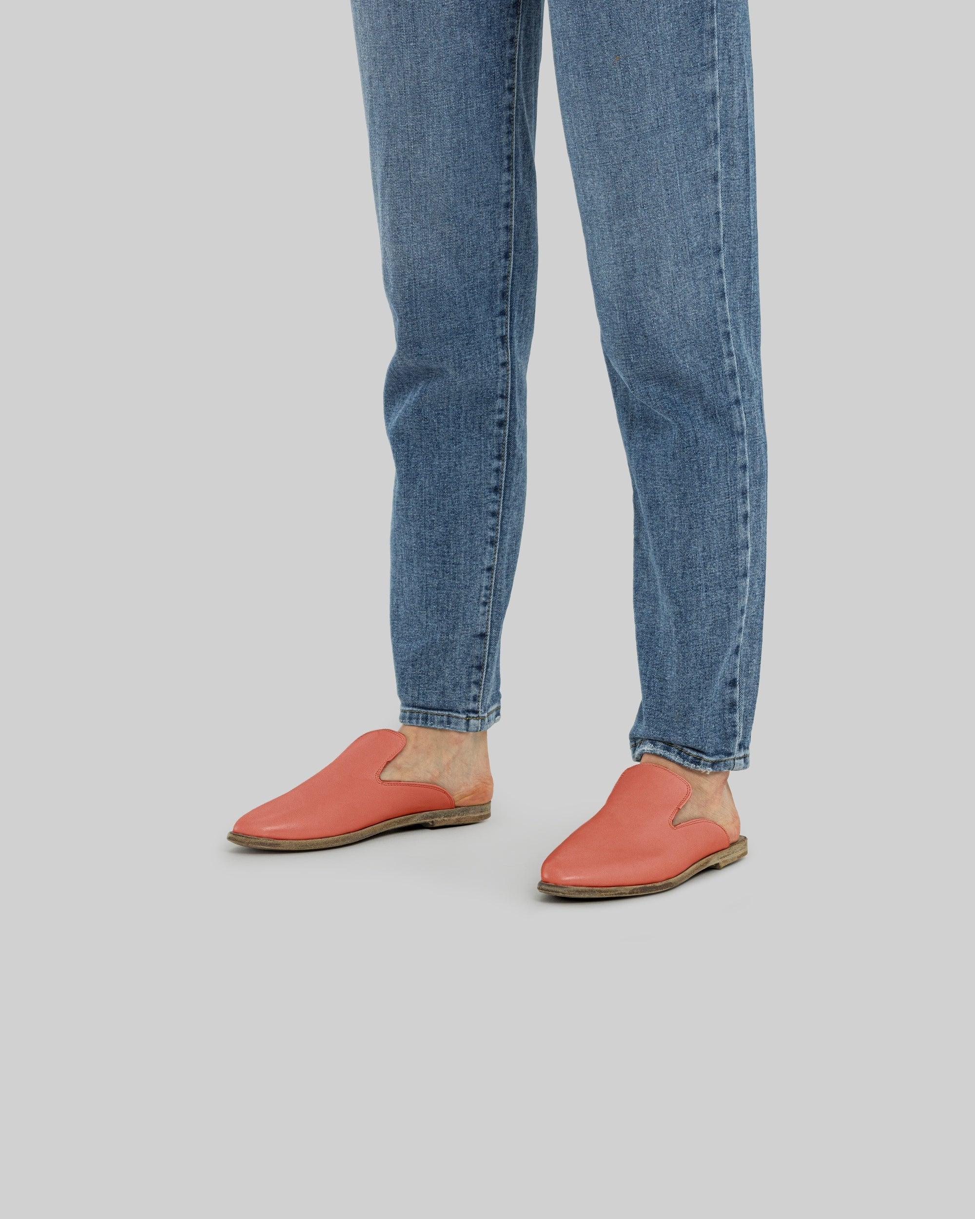 Back view Pomegranate Pointed Toe Mules - Calf Leather Handcrafted | Bespoky