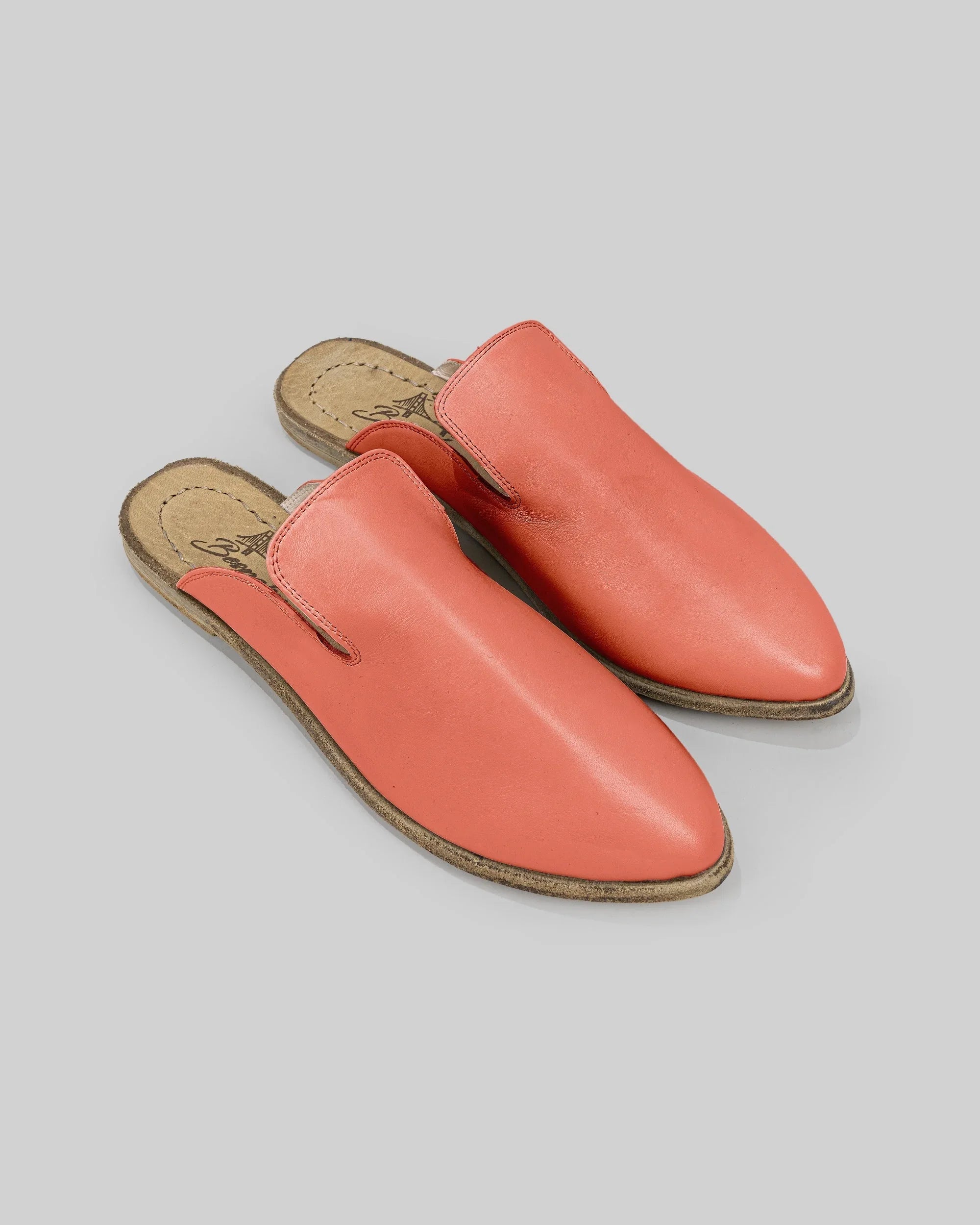 Women's Pomegranate Pointed Toe Mules - Handcrafted Calf Leather Wide Toe Box | Bespoky