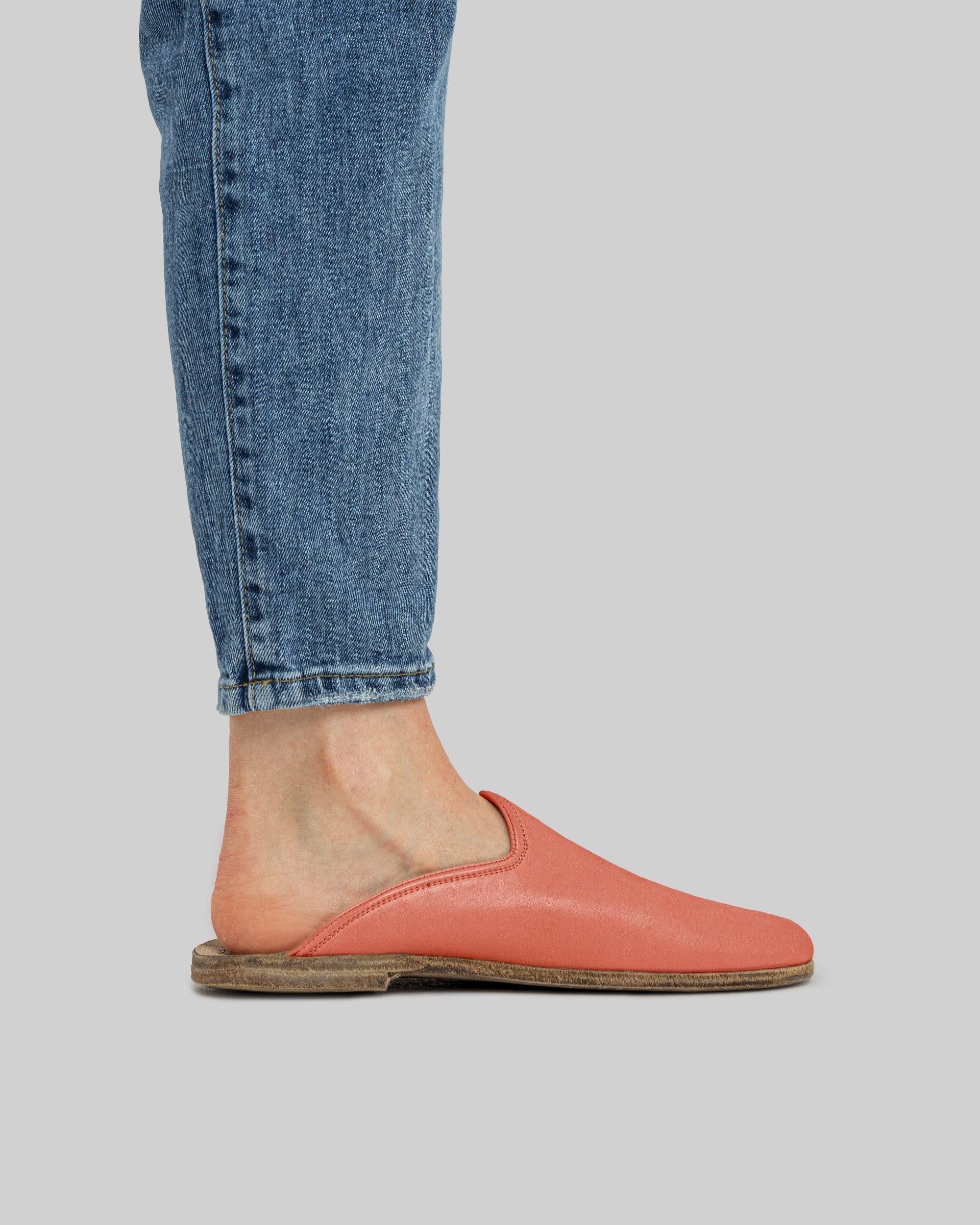 Back view Pomegranate Shearling Slippers - Calf Leather Handcrafted | Bespoky