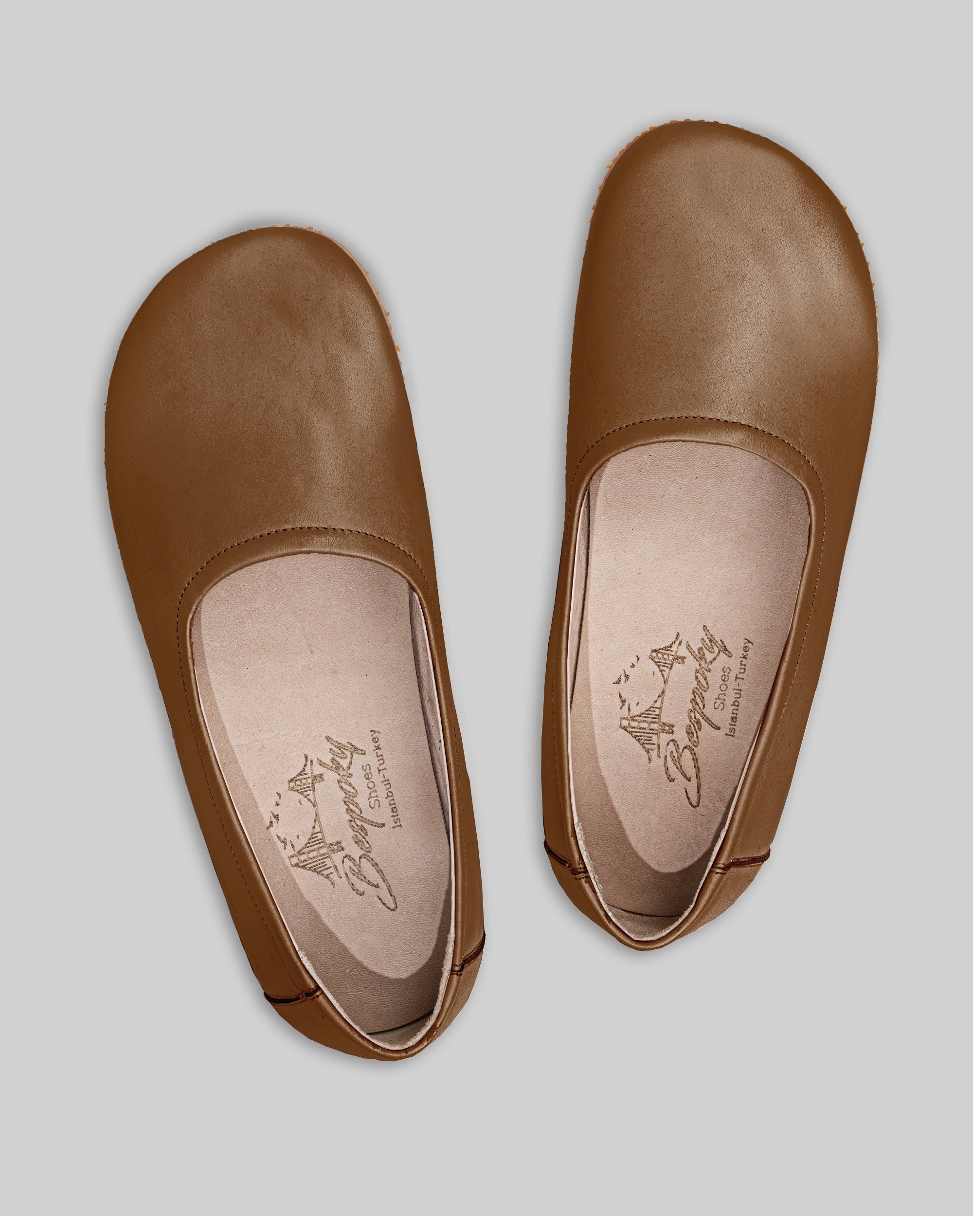 Side view Dark Tan Ballet Flats - Calf Leather Zero Drop | Bespoky