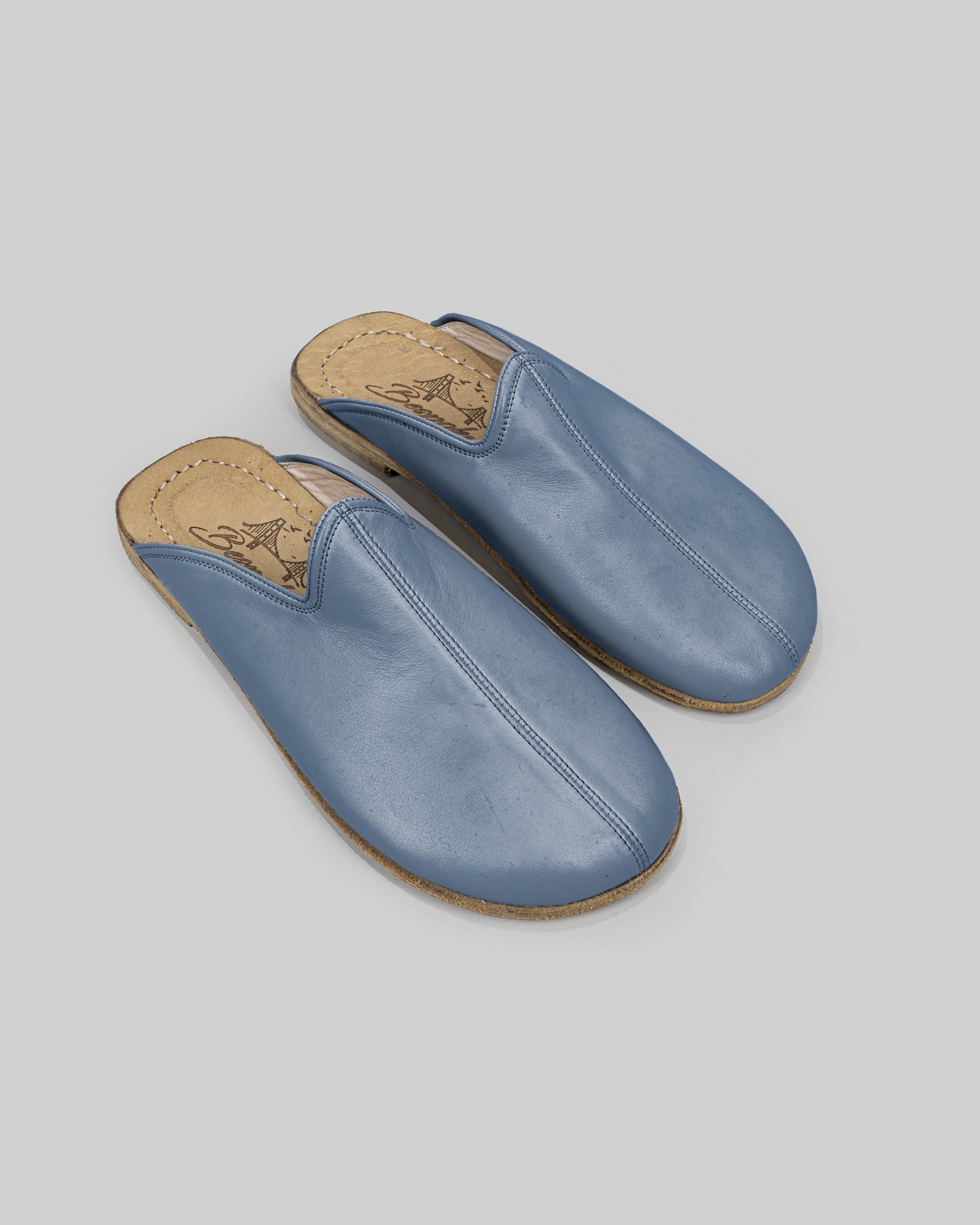 Women's Jean Blue Slippers - Handcrafted Calf Leather Wide Toe Box | Bespoky