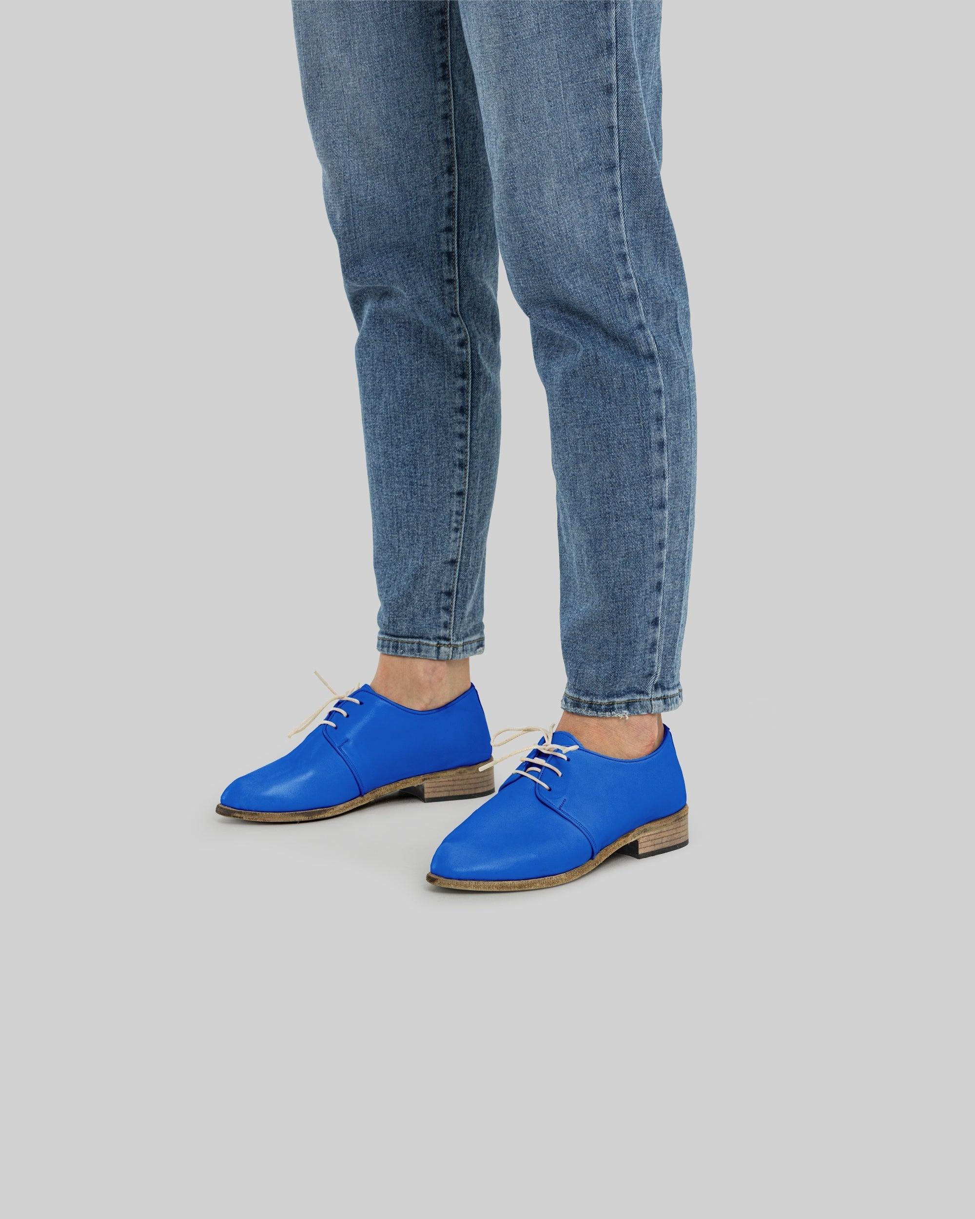 Back view Blue Pointed Toe Oxford - Calf Leather Handcrafted | Bespoky
