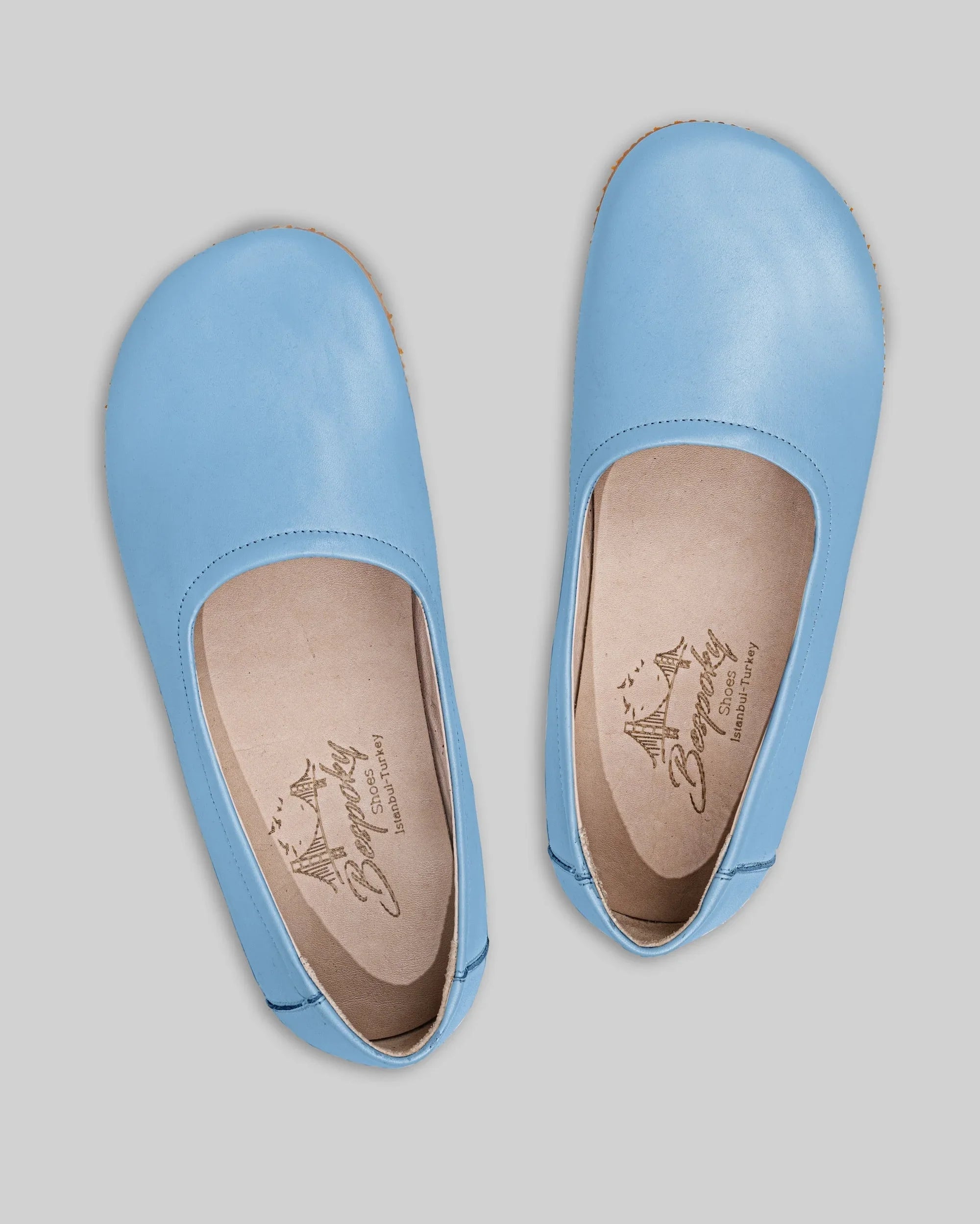 Side view Baby Blue Ballet Flats - Calf Leather Zero Drop | Bespoky