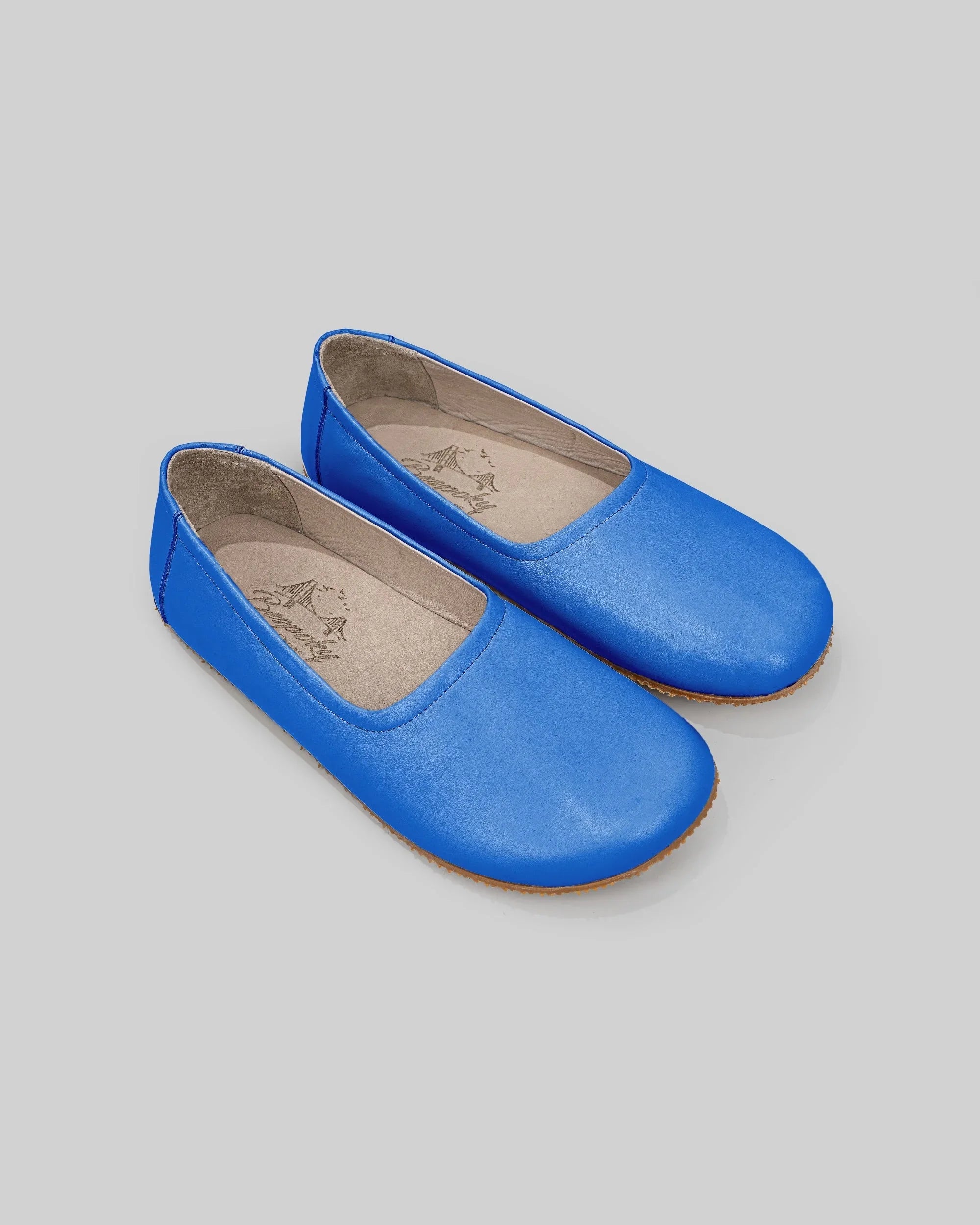 Women's Blue Ballet Flats - Handcrafted Calf Leather Wide Toe Box | Bespoky