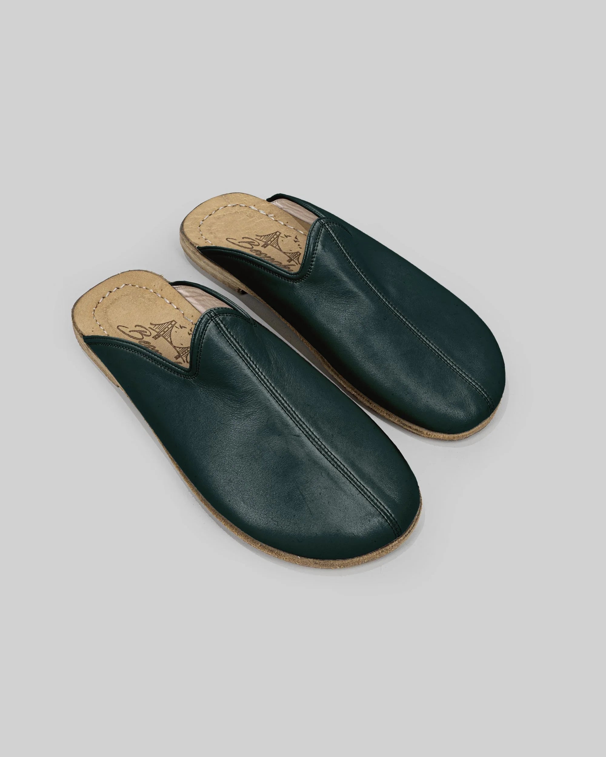 Men's Dark Green Slippers - Handcrafted Calf Leather Wide Toe Box | Bespoky
