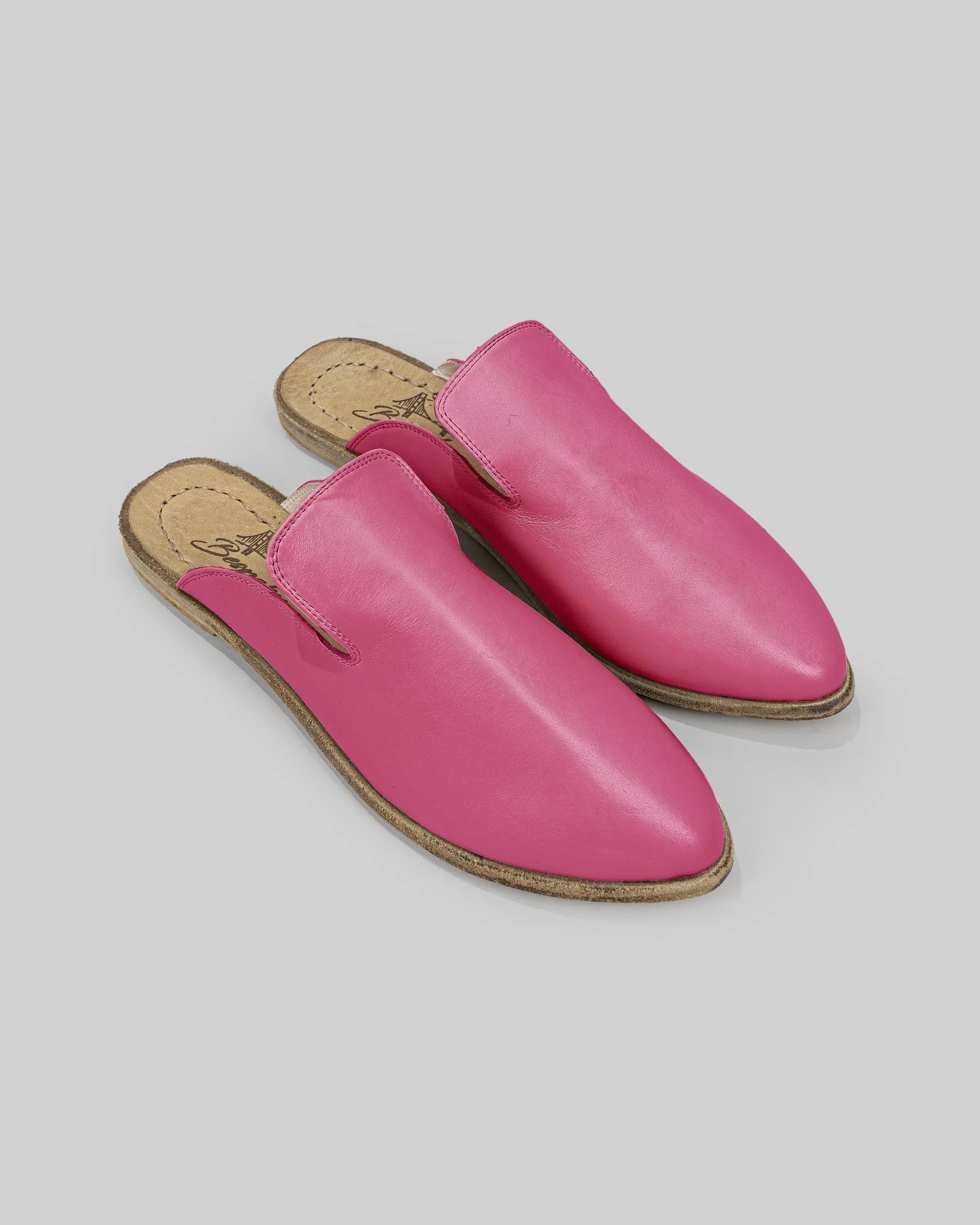 Women's Fuchsia Pointed Toe Mules - Handcrafted Calf Leather Wide Toe Box | Bespoky